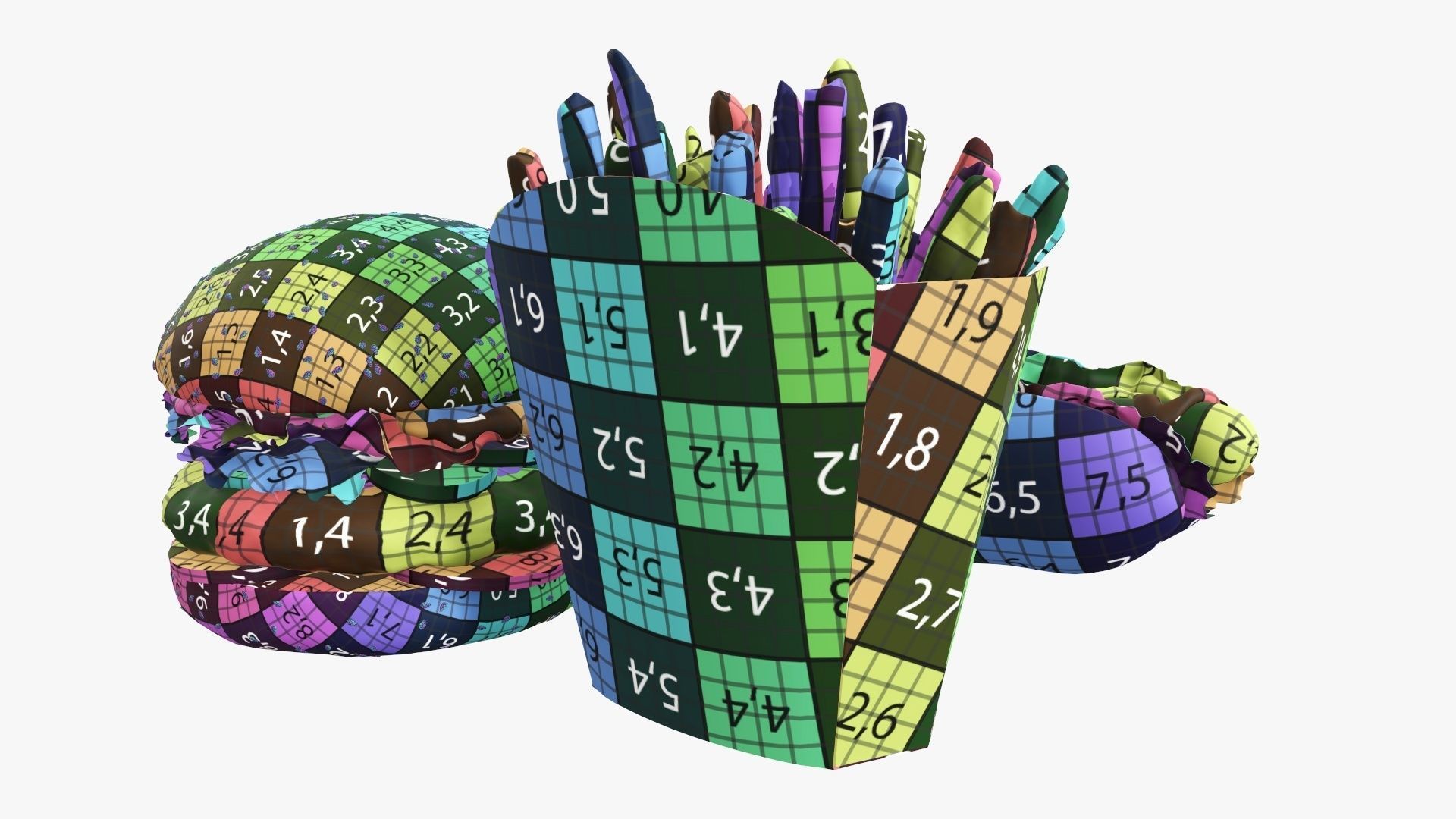 Hamburger French fries hotdog fast food 3D Model Collection_13