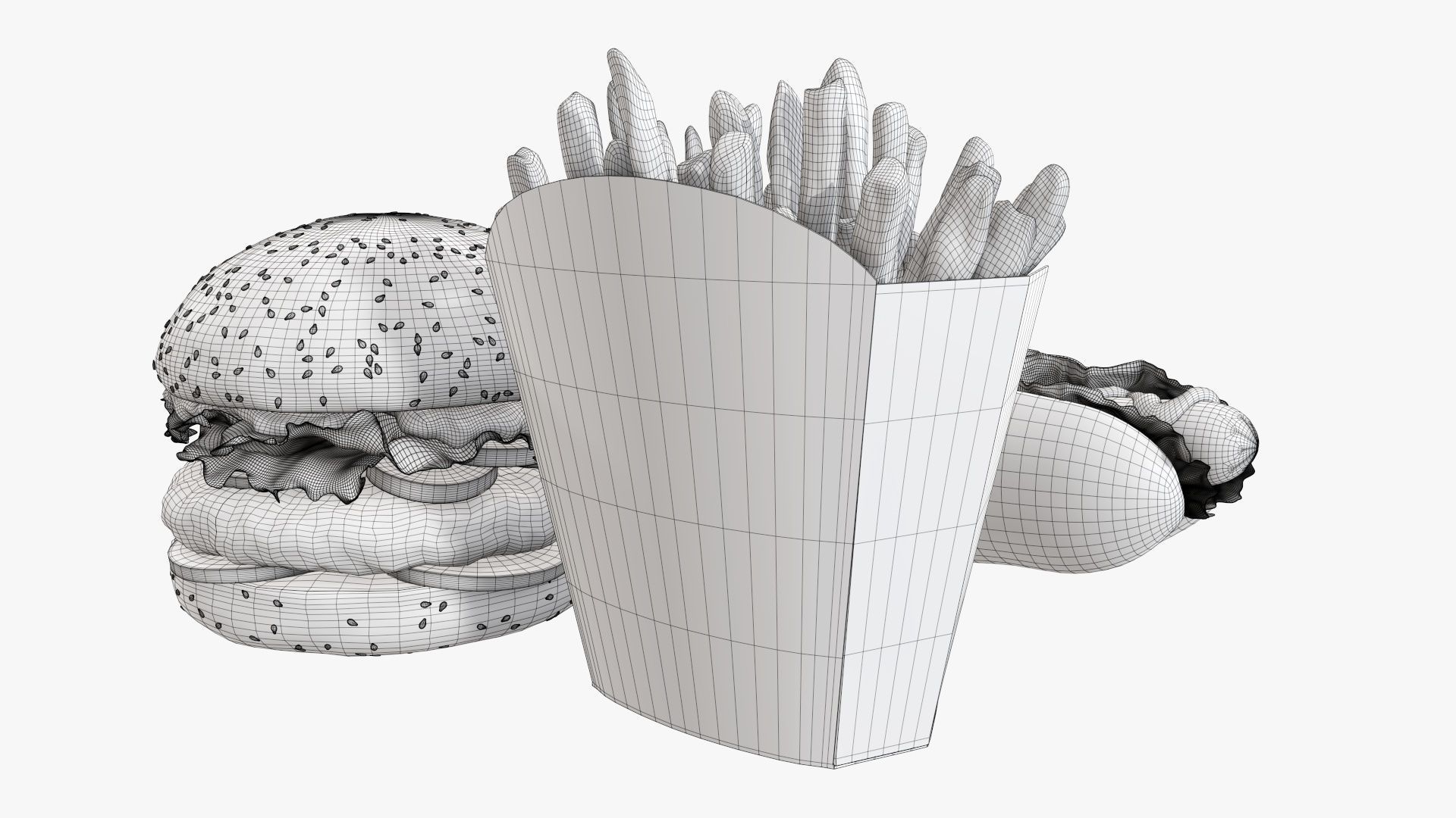 Hamburger French fries hotdog fast food 3D Model Collection_7