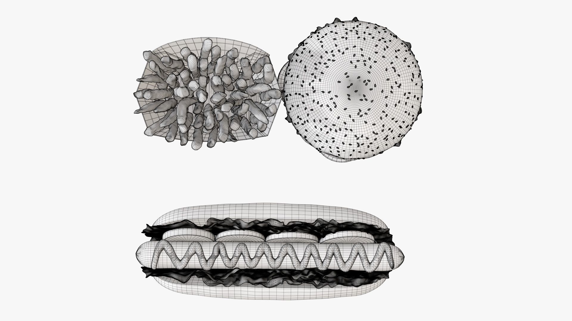 Hamburger French fries hotdog fast food 3D Model Collection_9