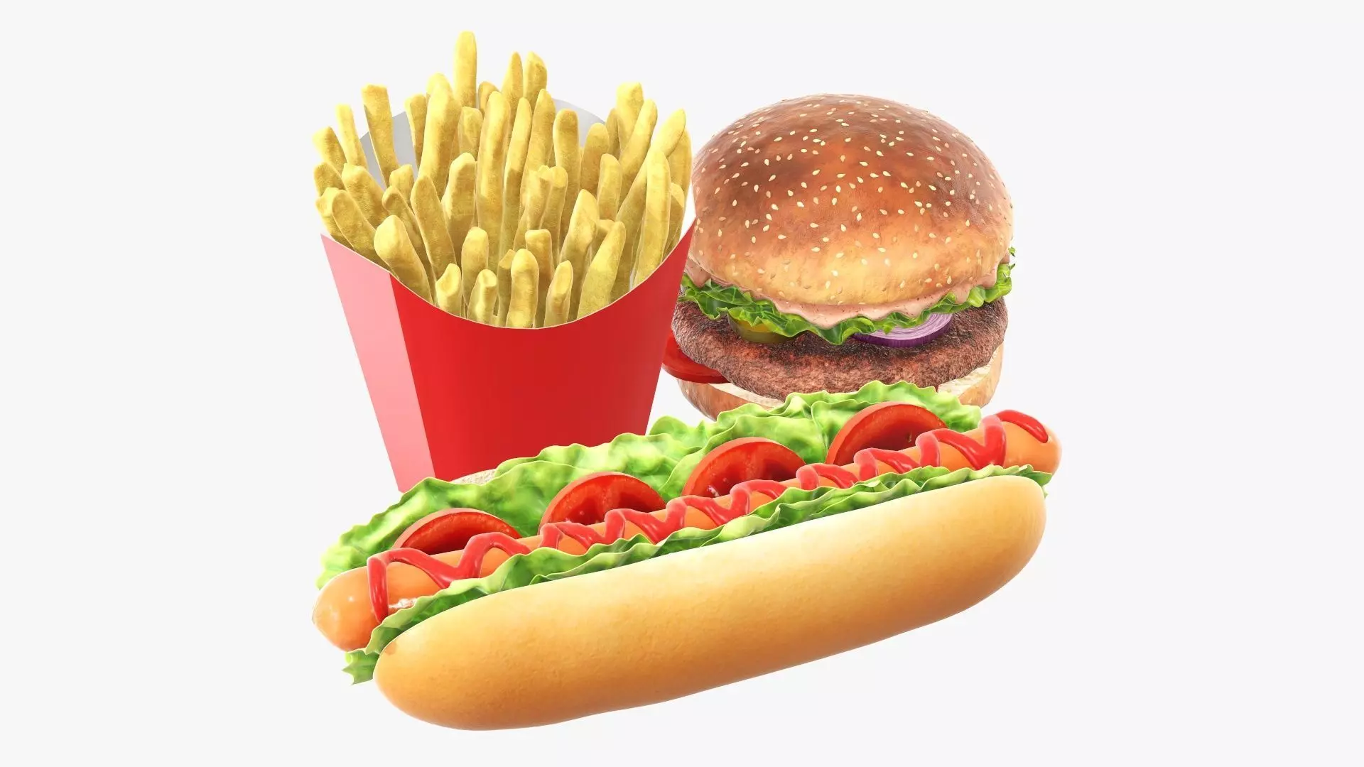 Hamburger French fries hotdog fast food 3D Model Collection_0
