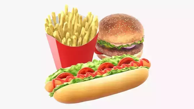 Hamburger French fries hotdog fast food 3D Model Collection