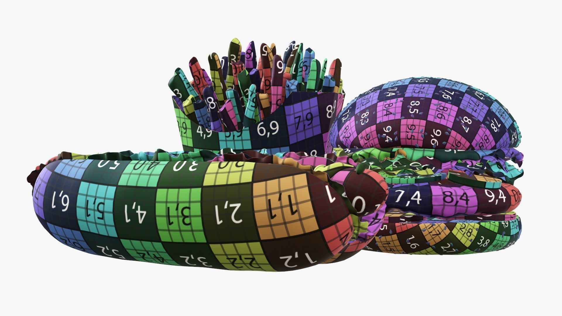 Hamburger French fries hotdog fast food 3D Model Collection_11