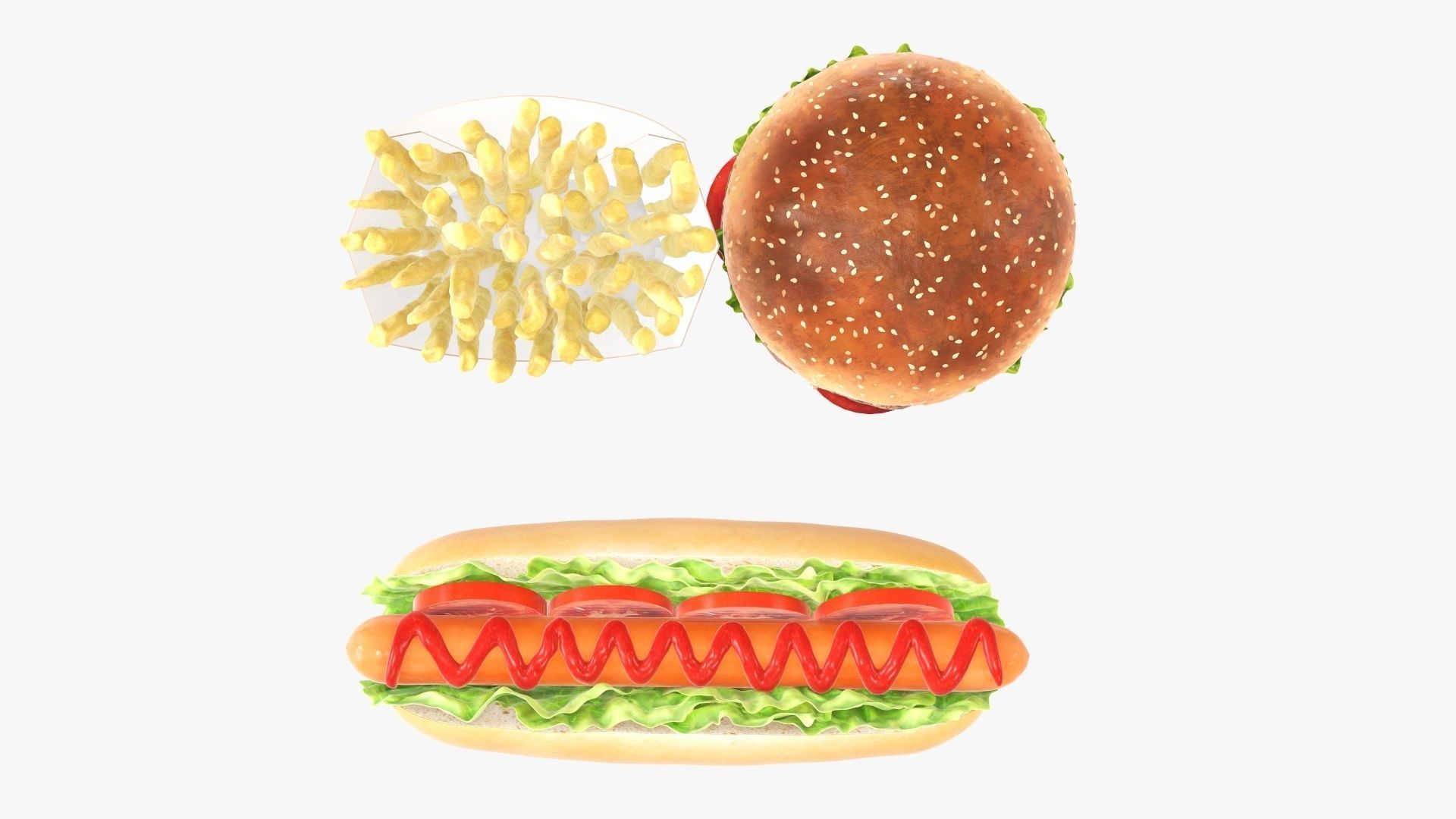 Hamburger French fries hotdog fast food 3D Model Collection_4