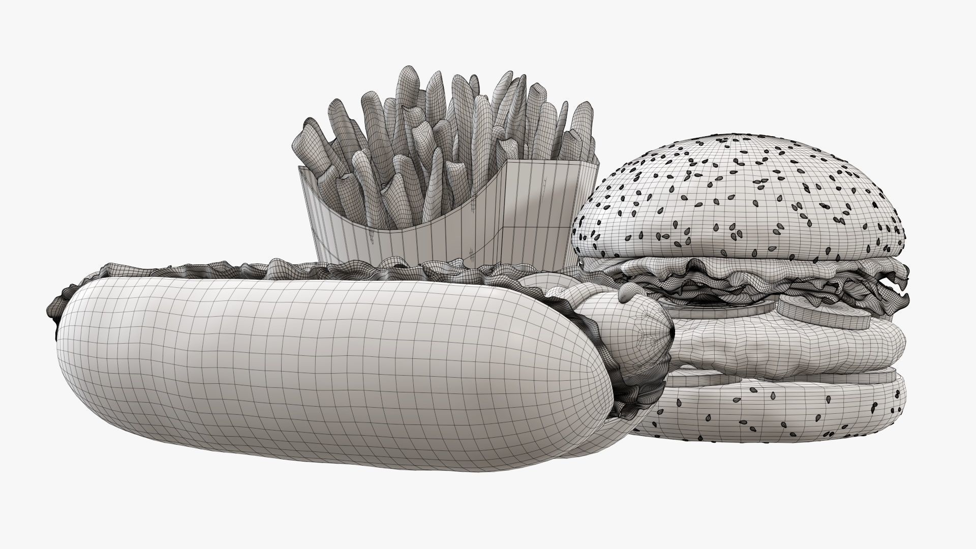 Hamburger French fries hotdog fast food 3D Model Collection_6