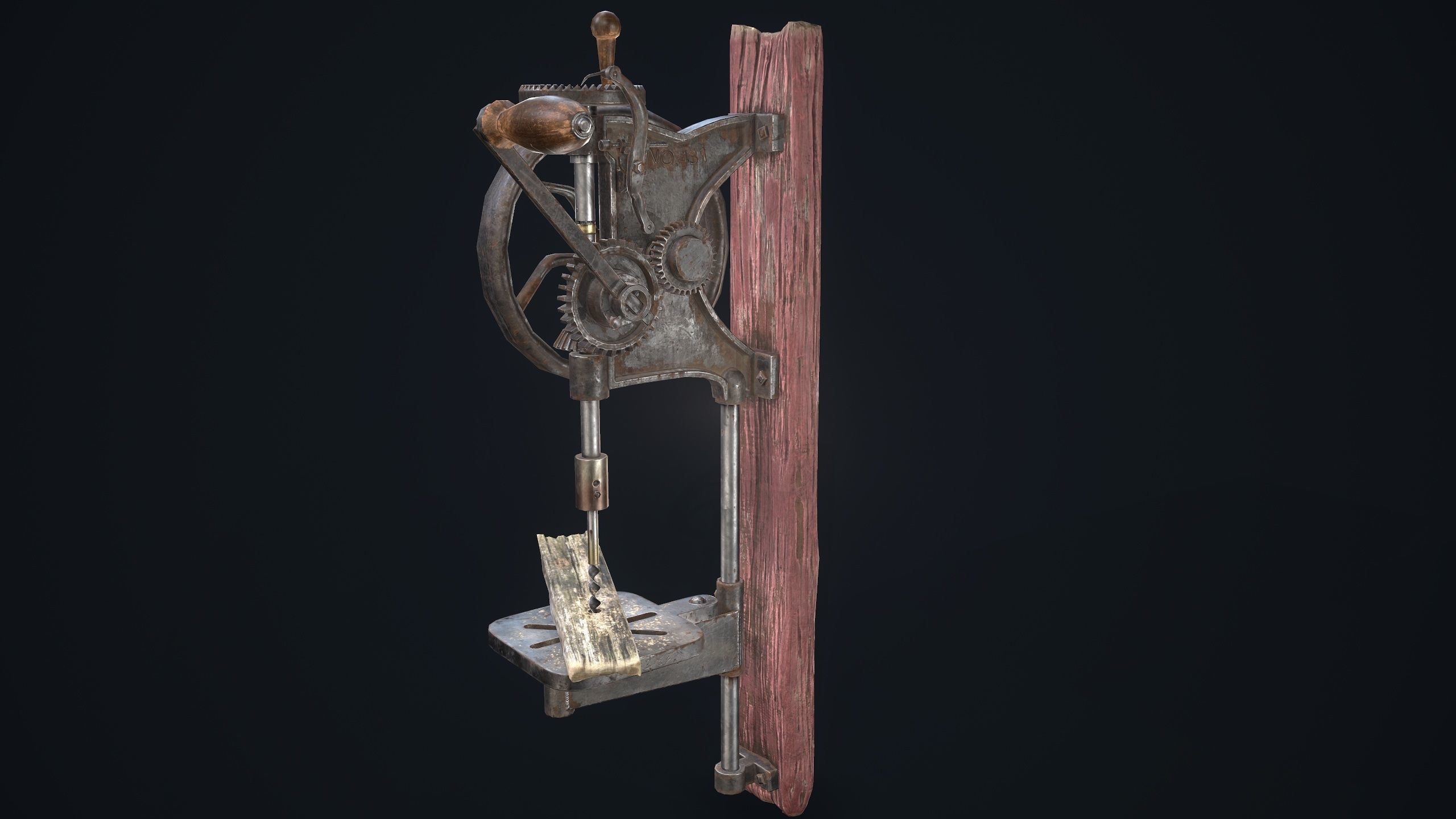 Driller machine with wooden handle Low-poly 3D model_4