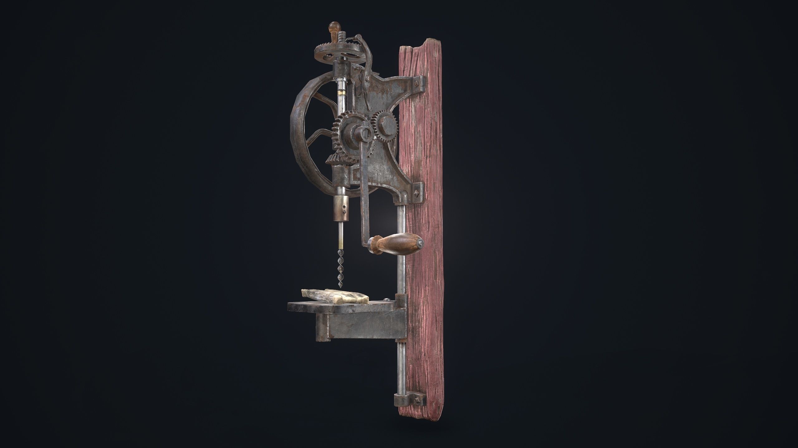 Driller machine with wooden handle Low-poly 3D model_5