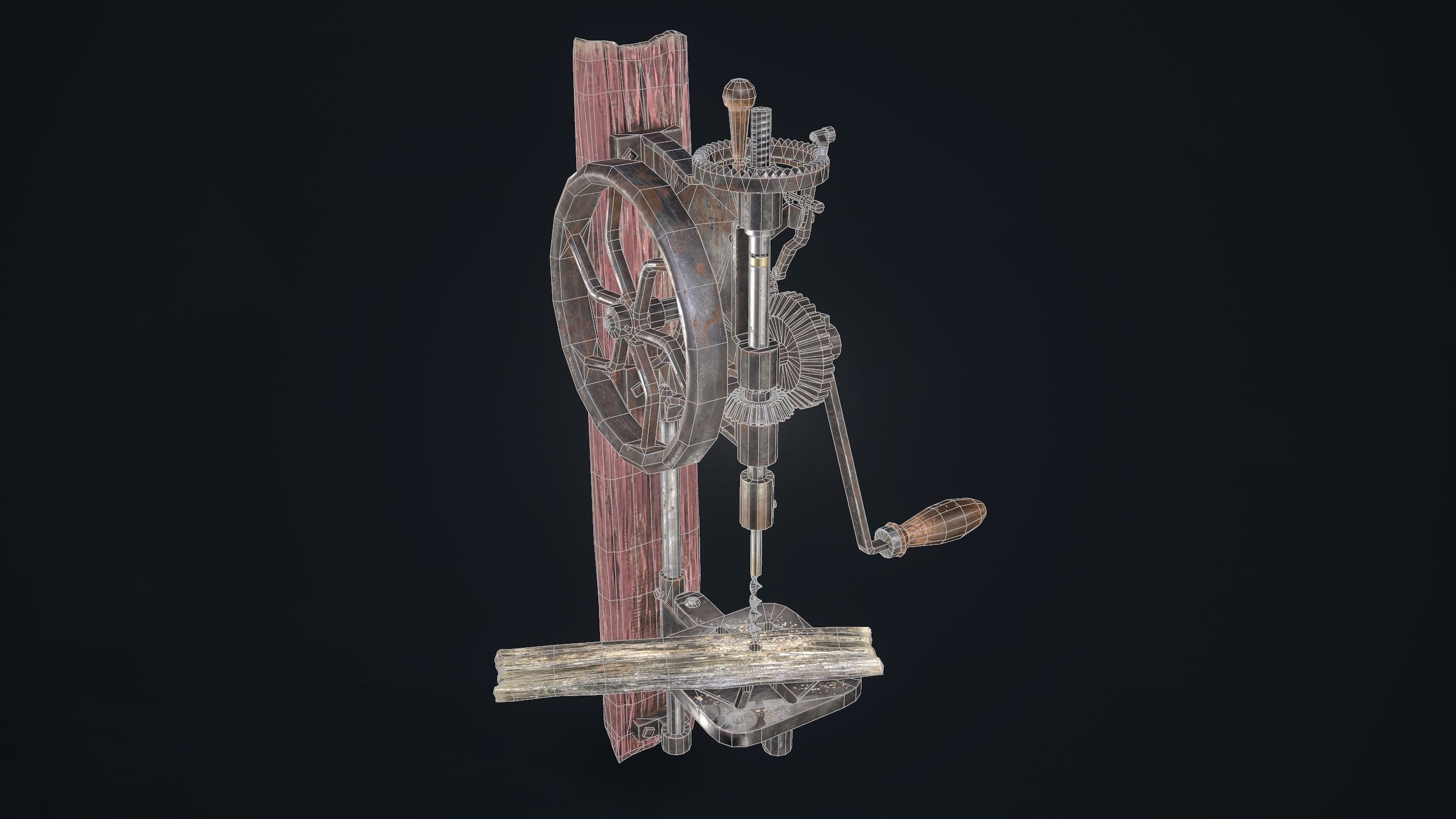 Driller machine with wooden handle Low-poly 3D model_9
