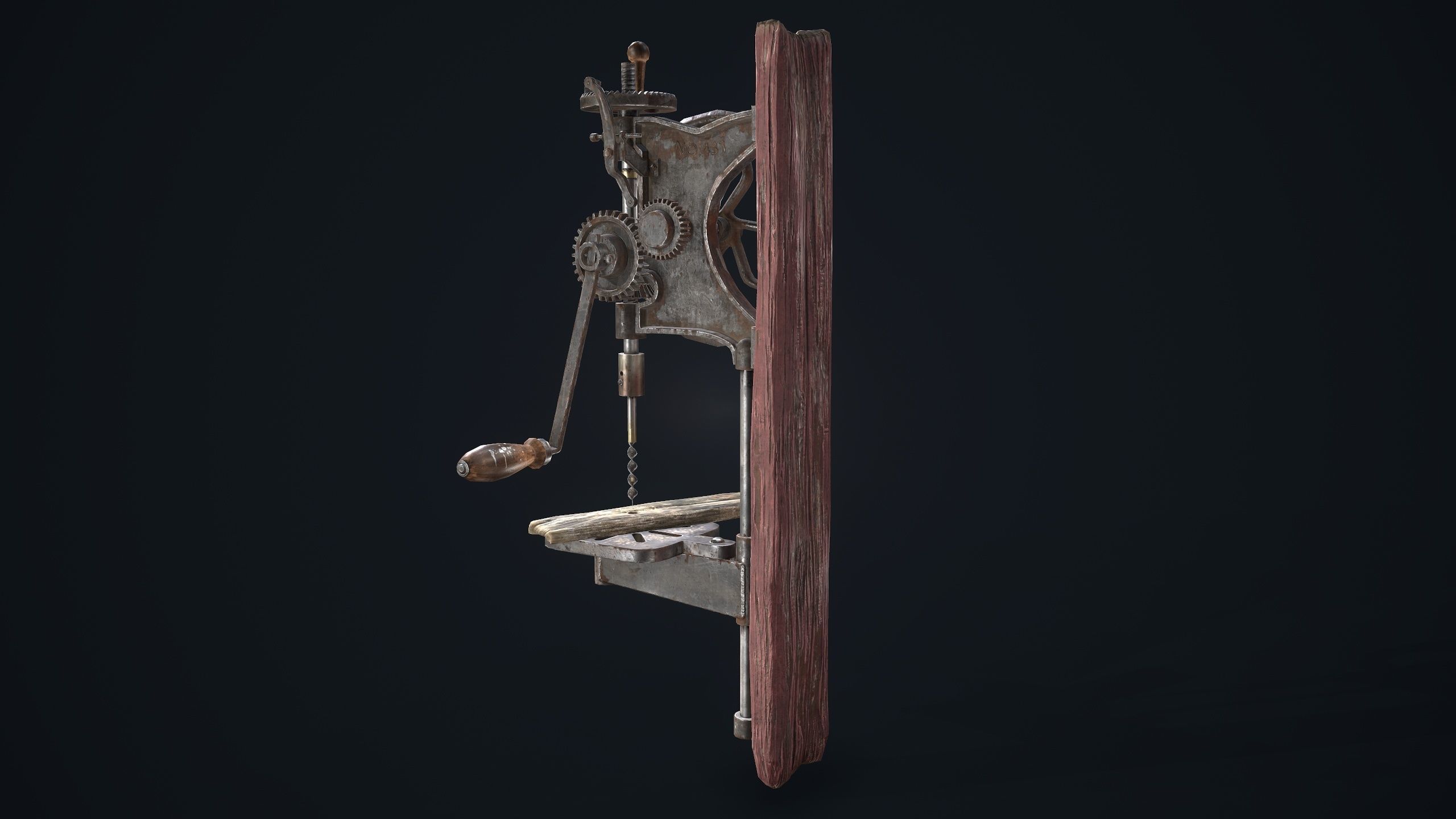 Driller machine with wooden handle Low-poly 3D model_3