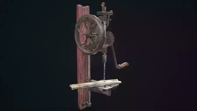 Driller machine with wooden handle Low-poly 3D model