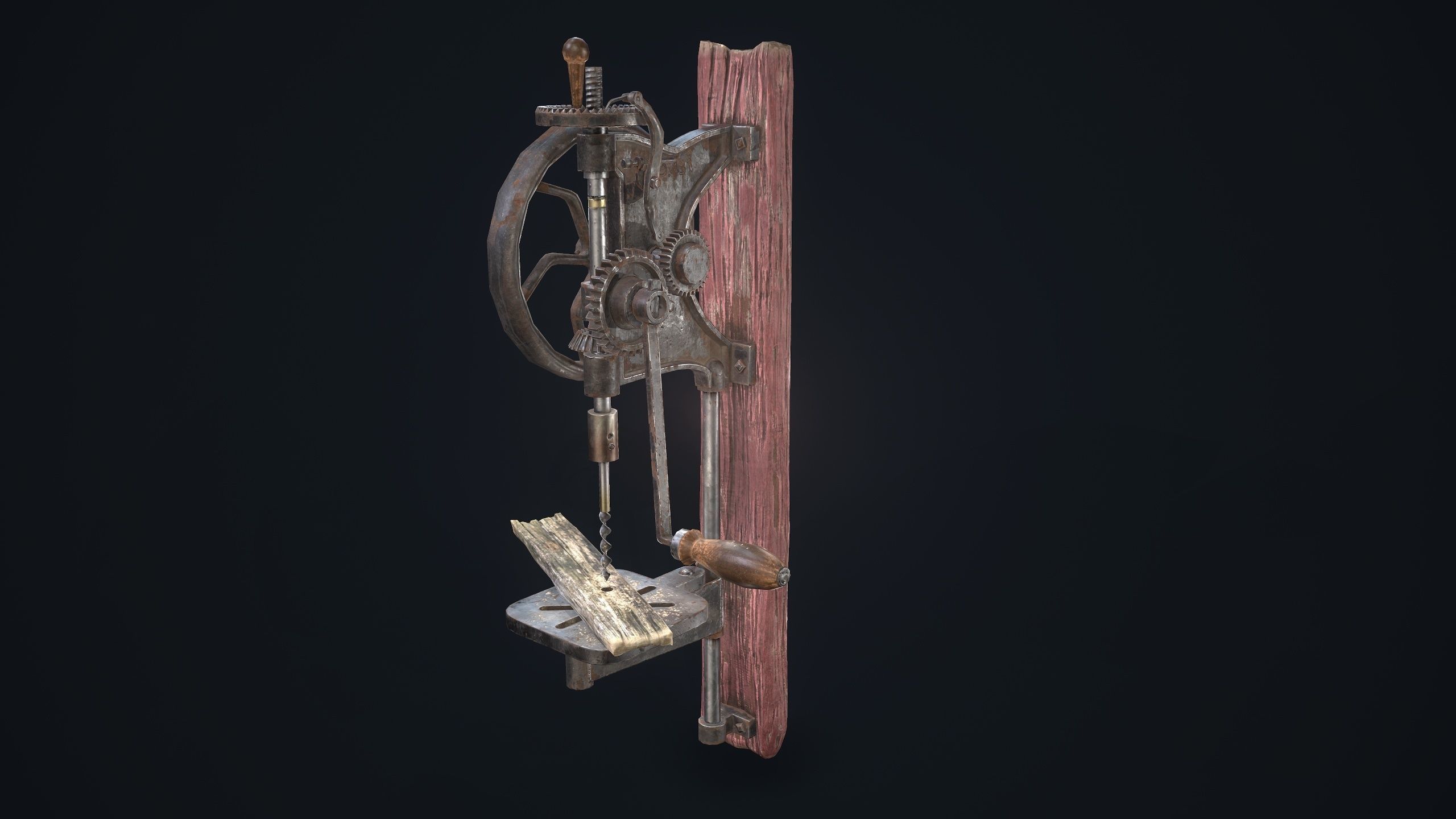Driller machine with wooden handle Low-poly 3D model_2