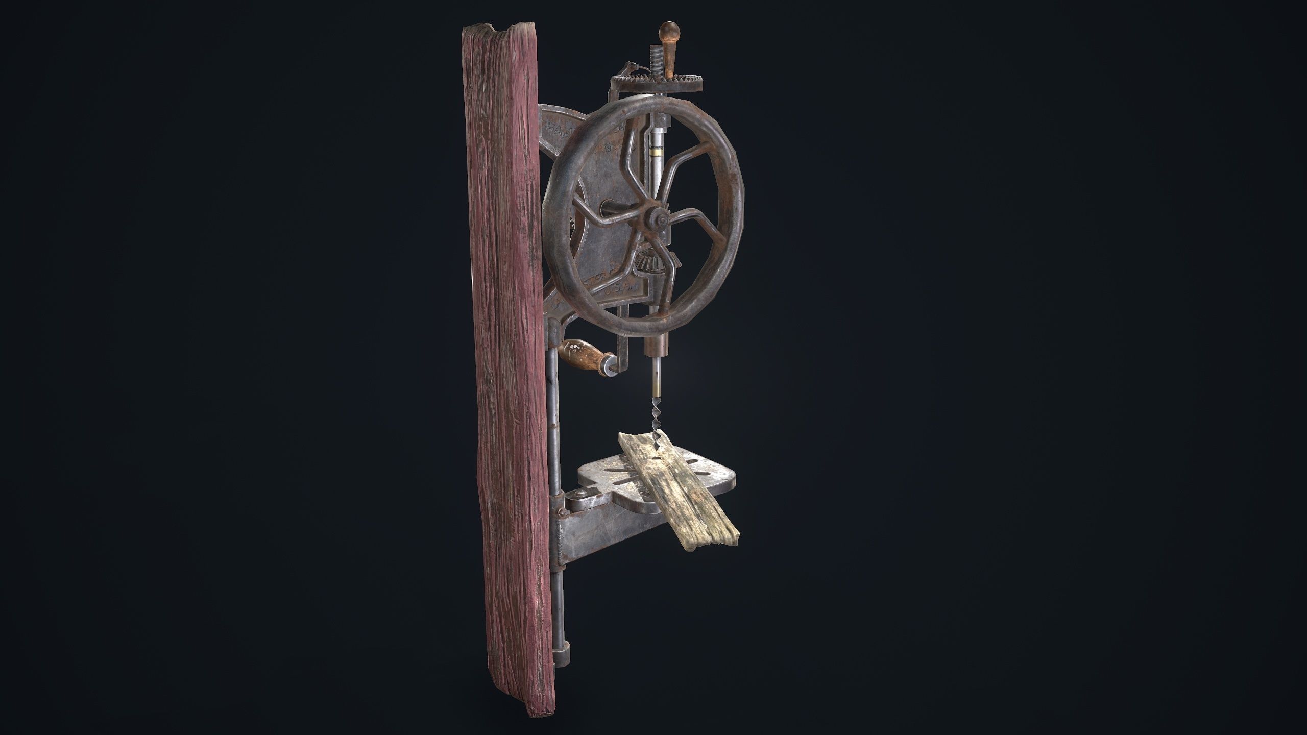 Driller machine with wooden handle Low-poly 3D model_7