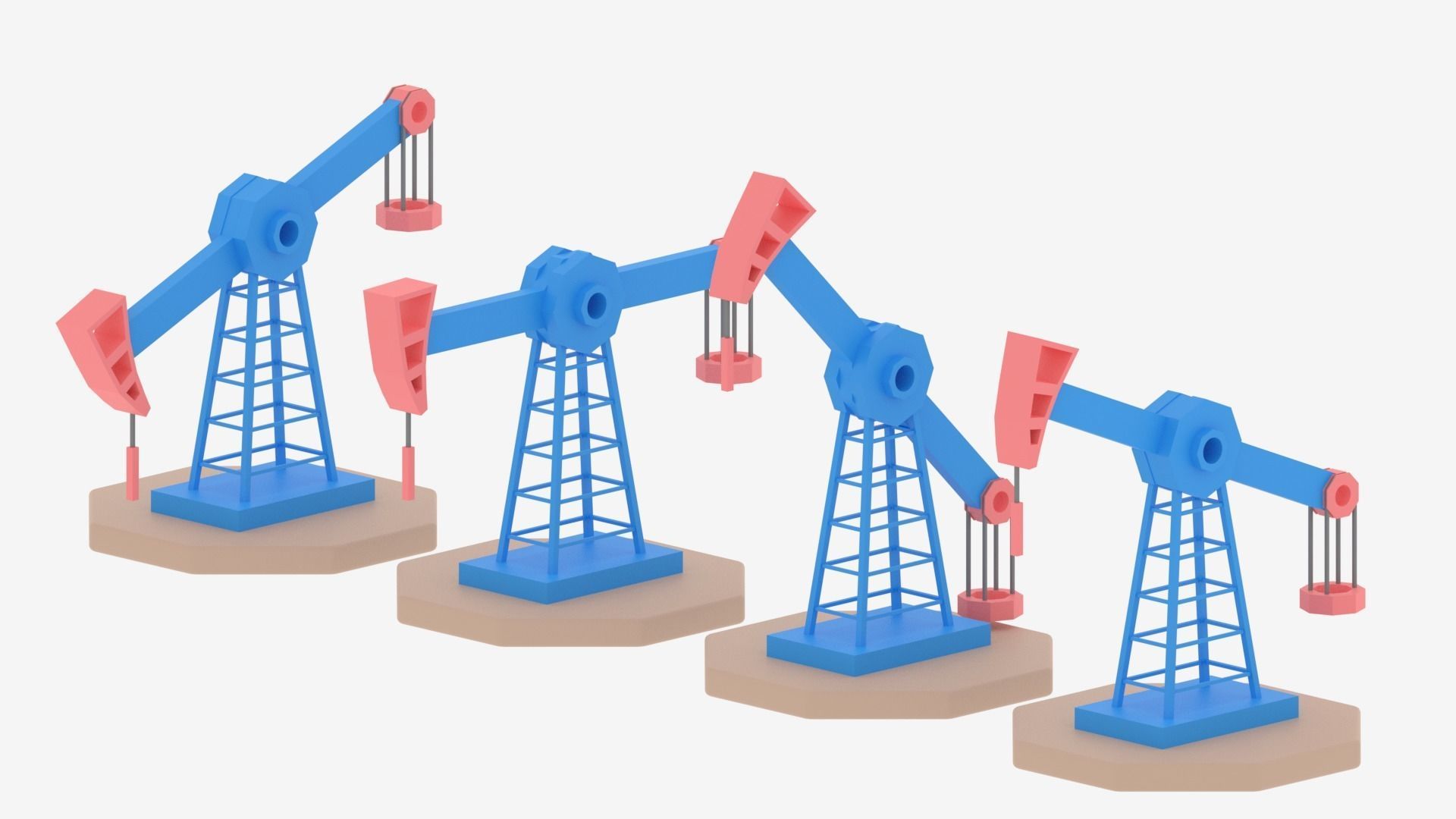 Cartoon Oil Pump Jack Low-poly 3D model_2