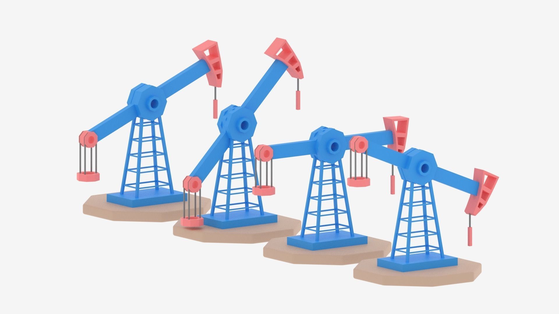 Cartoon Oil Pump Jack Low-poly 3D model_7