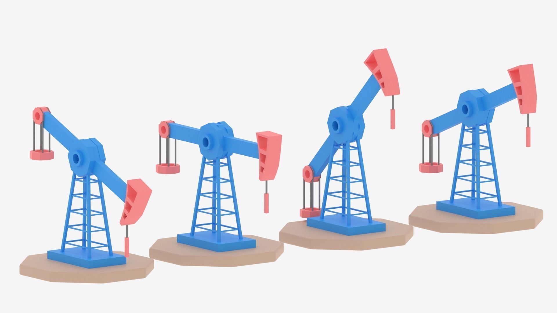 Cartoon Oil Pump Jack Low-poly 3D model_4