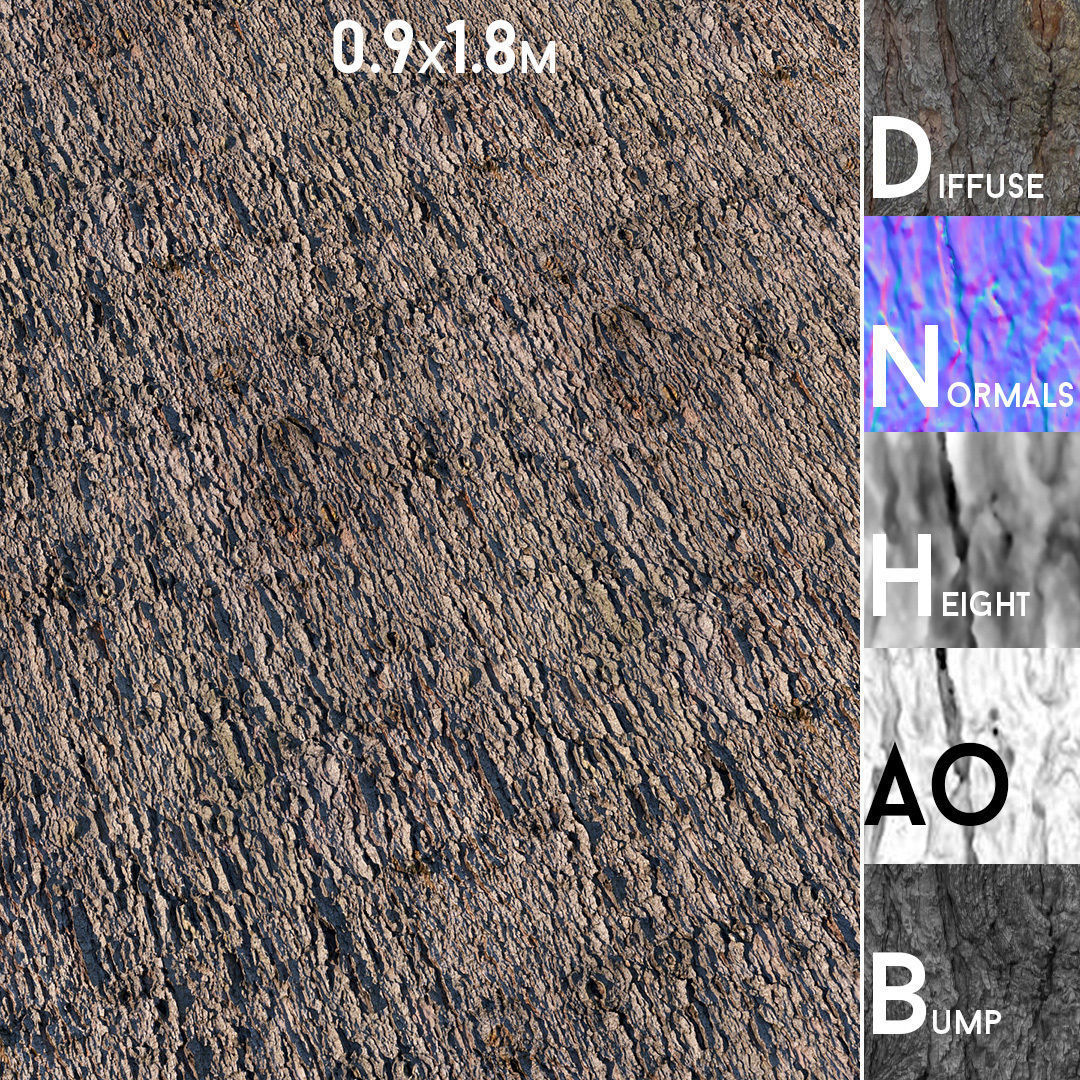 Spruce bark material 3D model_4