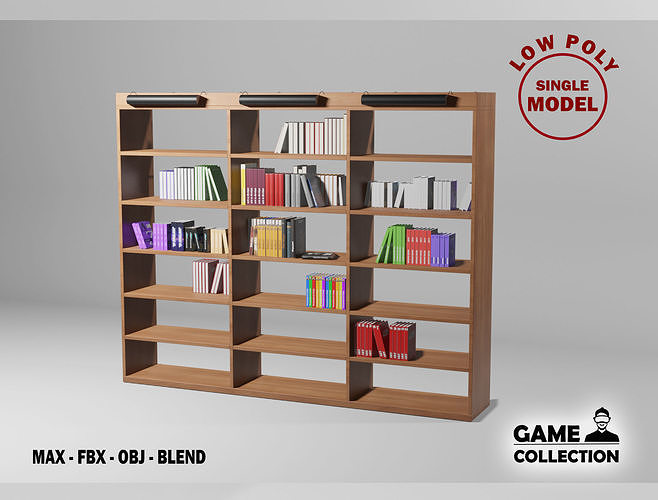 Bookshelf Library Low-poly 3D model