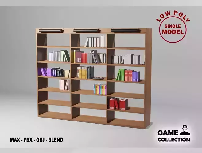 Bookshelf Library Low-poly 3D model