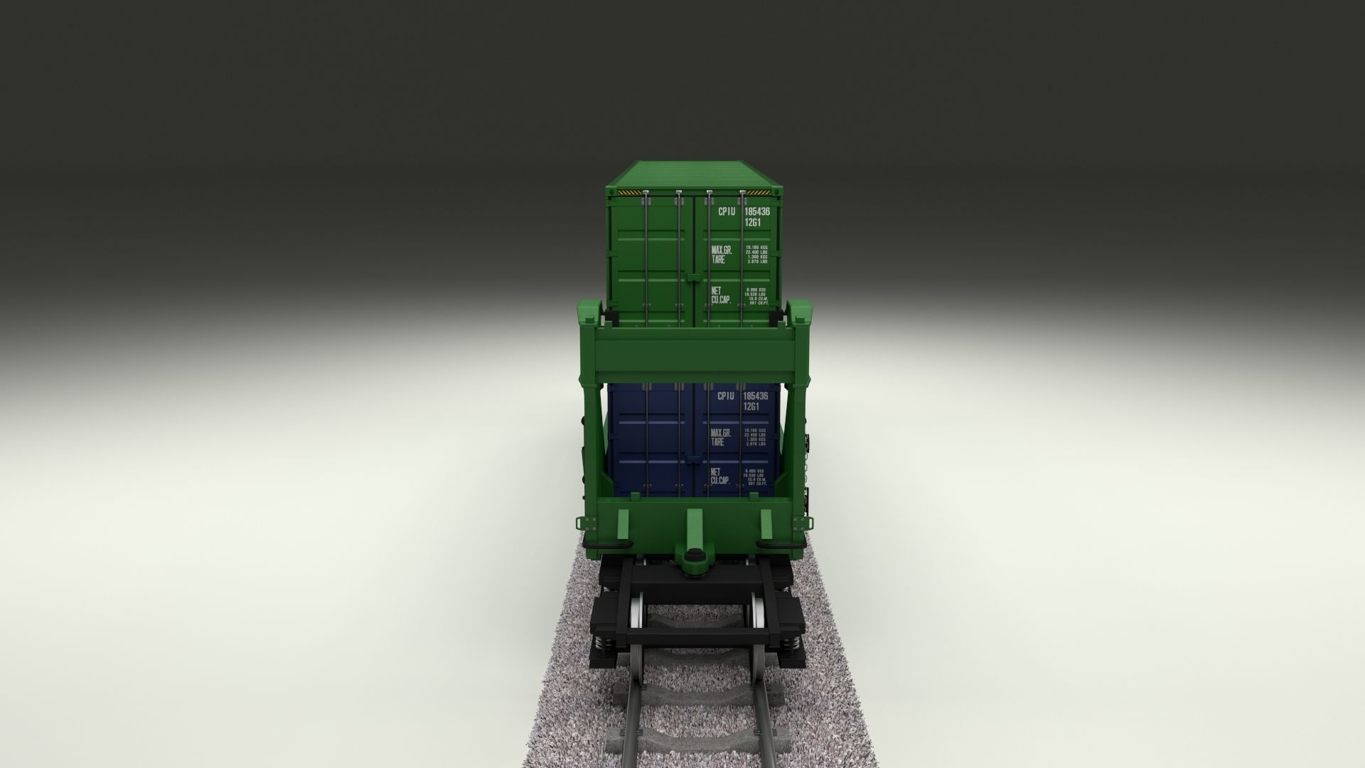 Green Train Well Car w Containers 3D model_10