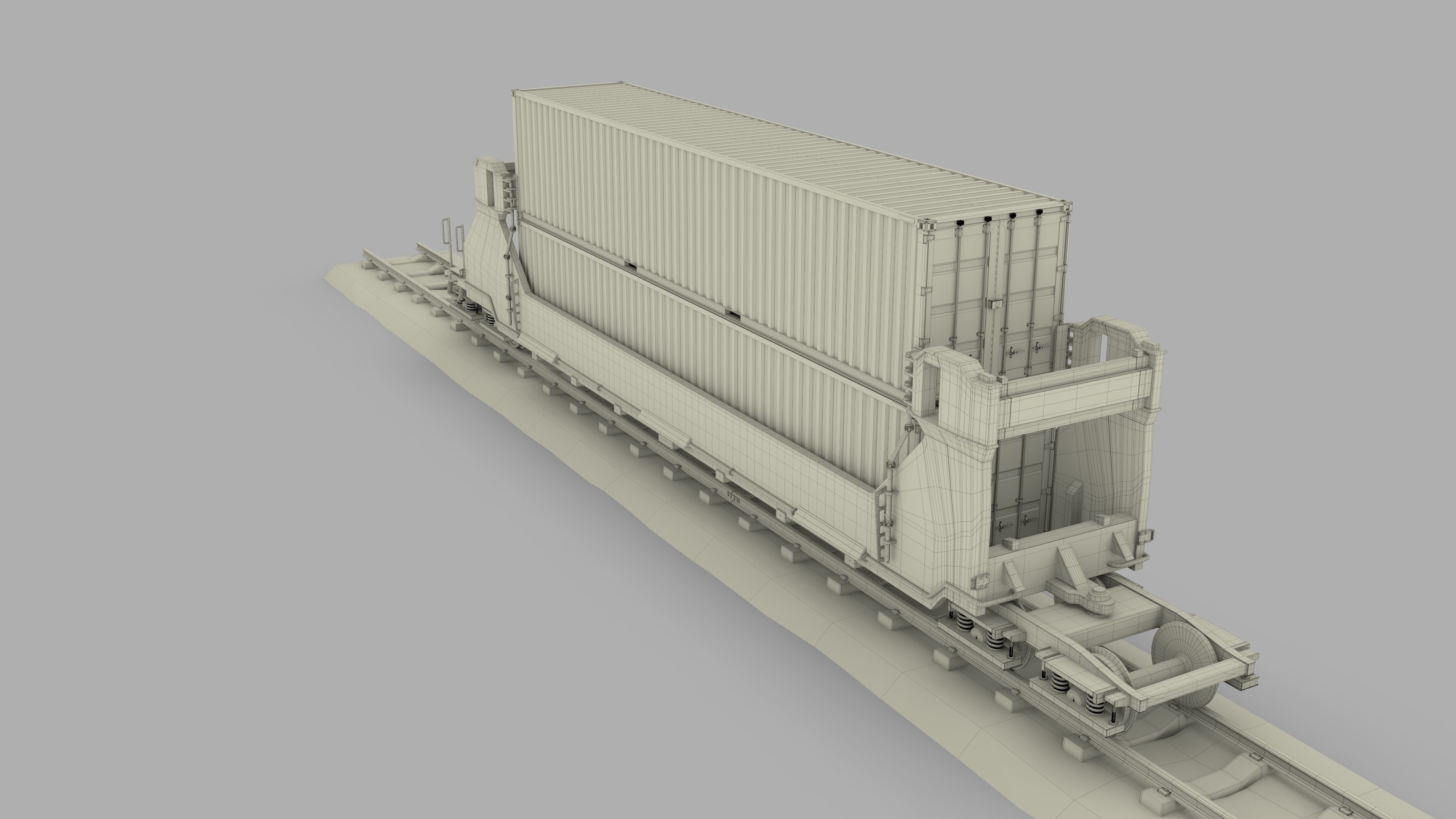 Green Train Well Car w Containers 3D model_23