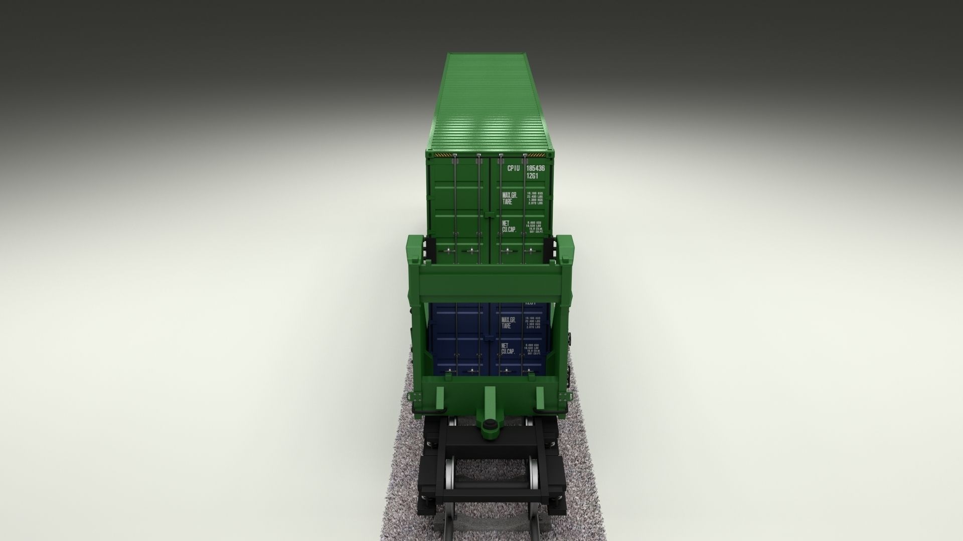 Green Train Well Car w Containers 3D model_14