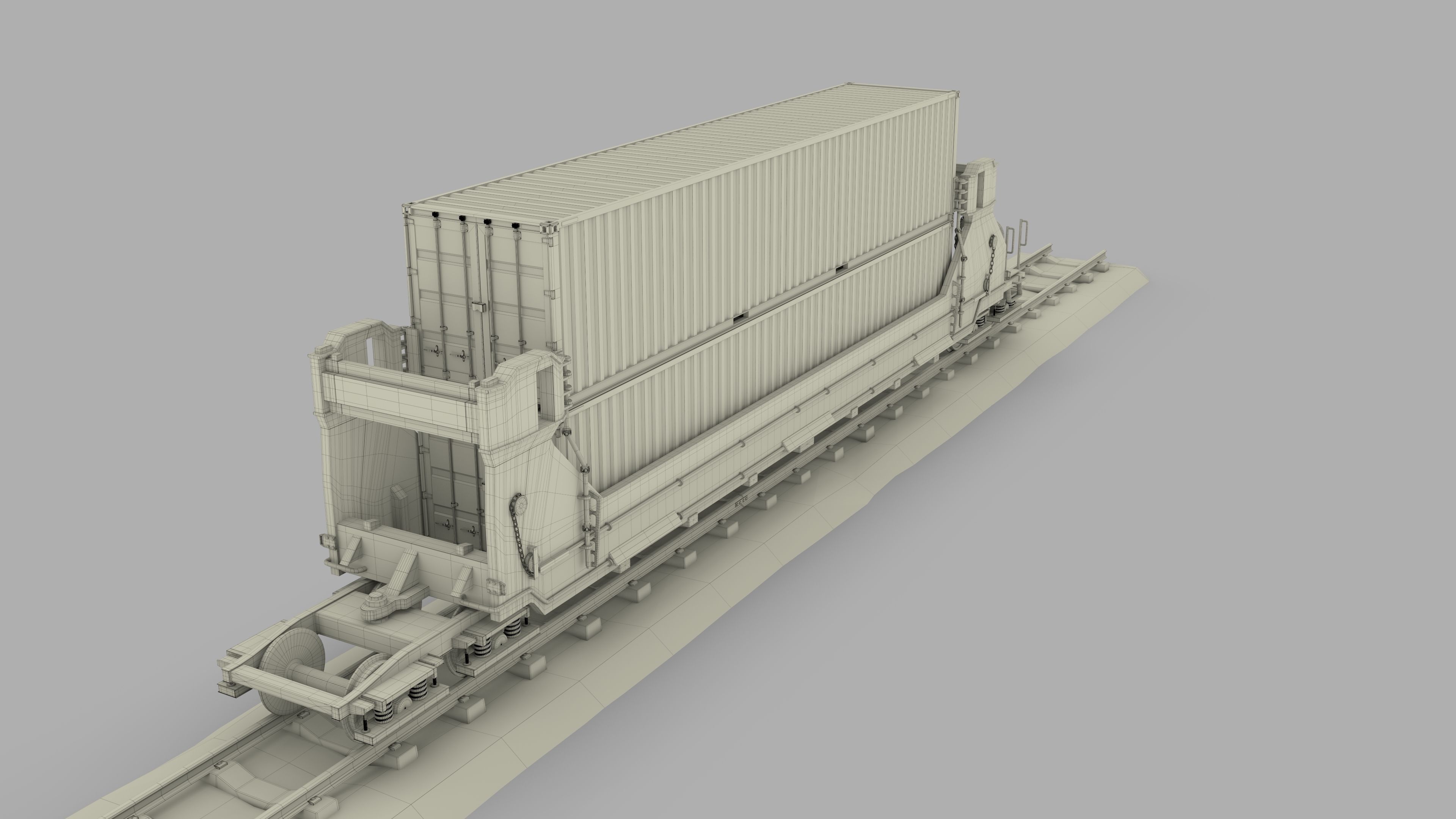 Green Train Well Car w Containers 3D model_25