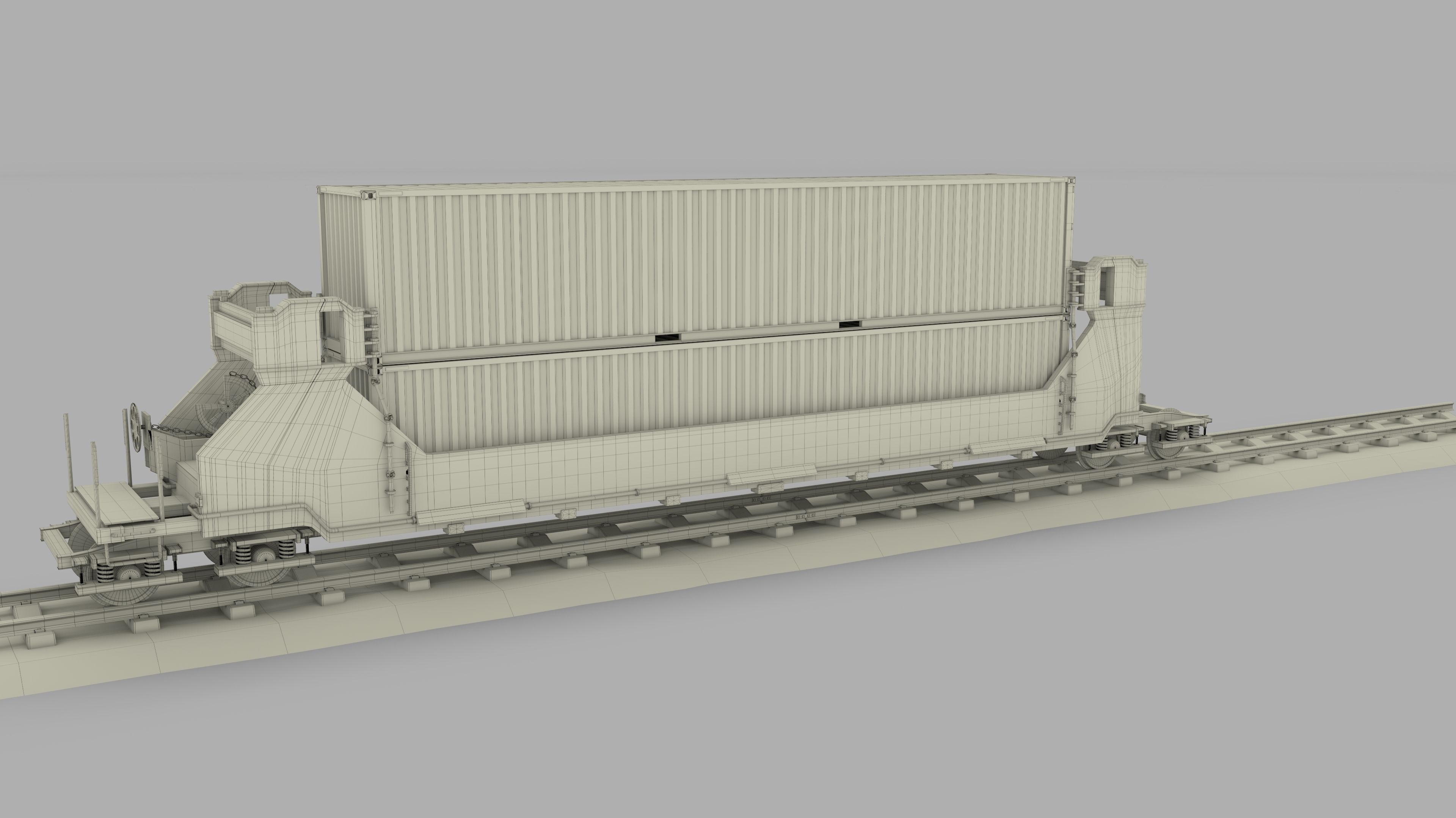 Green Train Well Car w Containers 3D model_28
