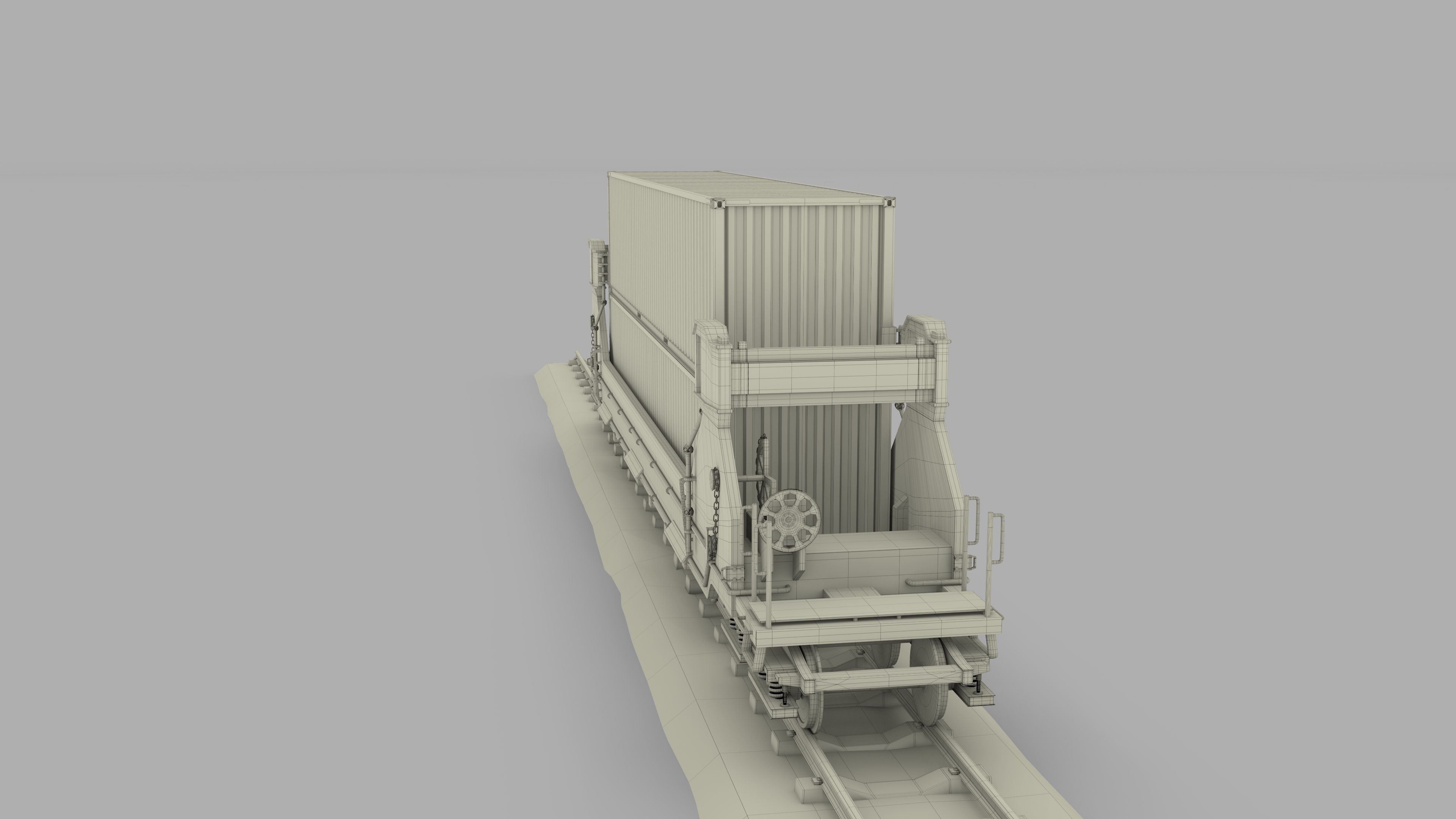 Green Train Well Car w Containers 3D model_27