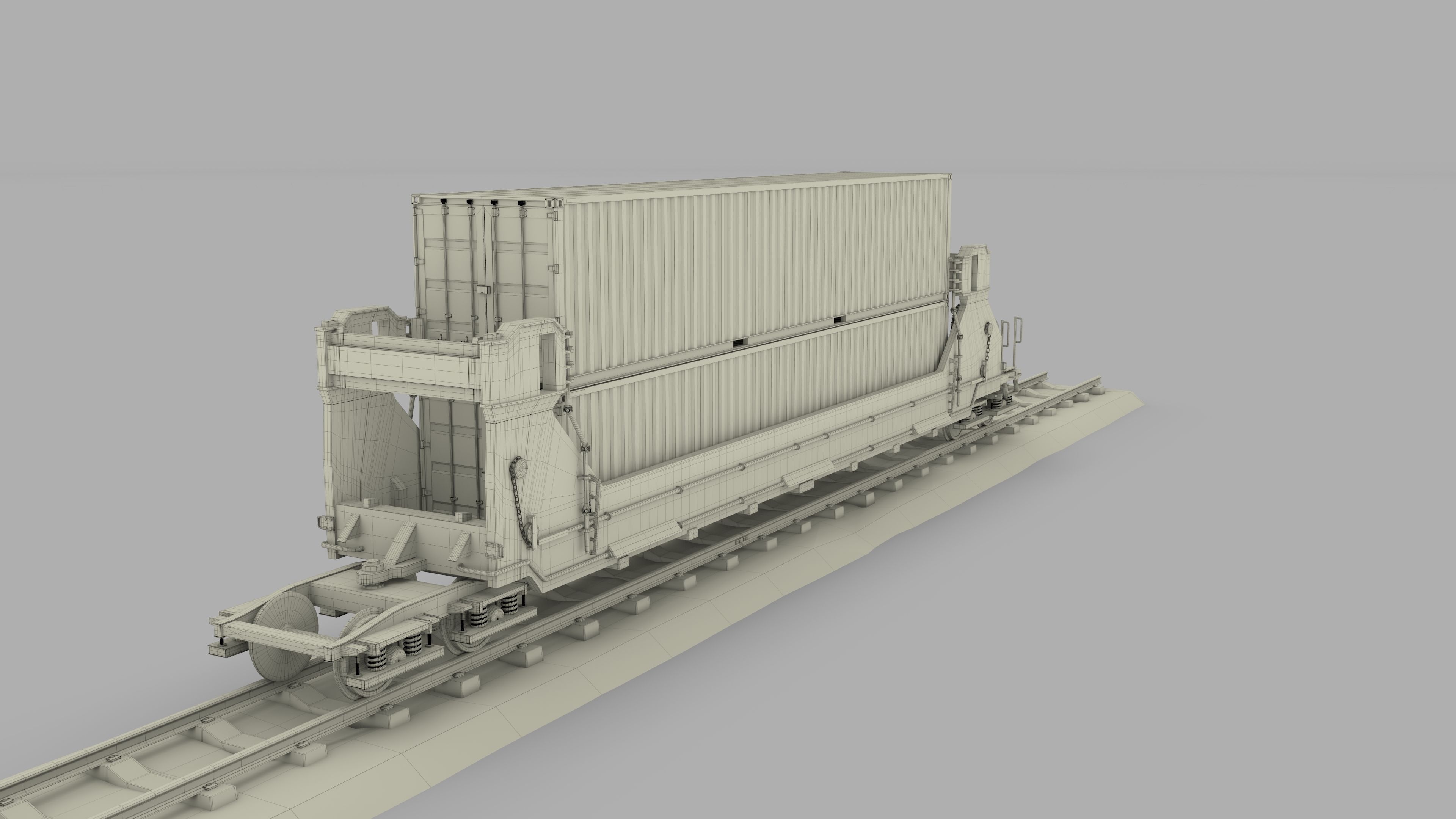 Green Train Well Car w Containers 3D model_26