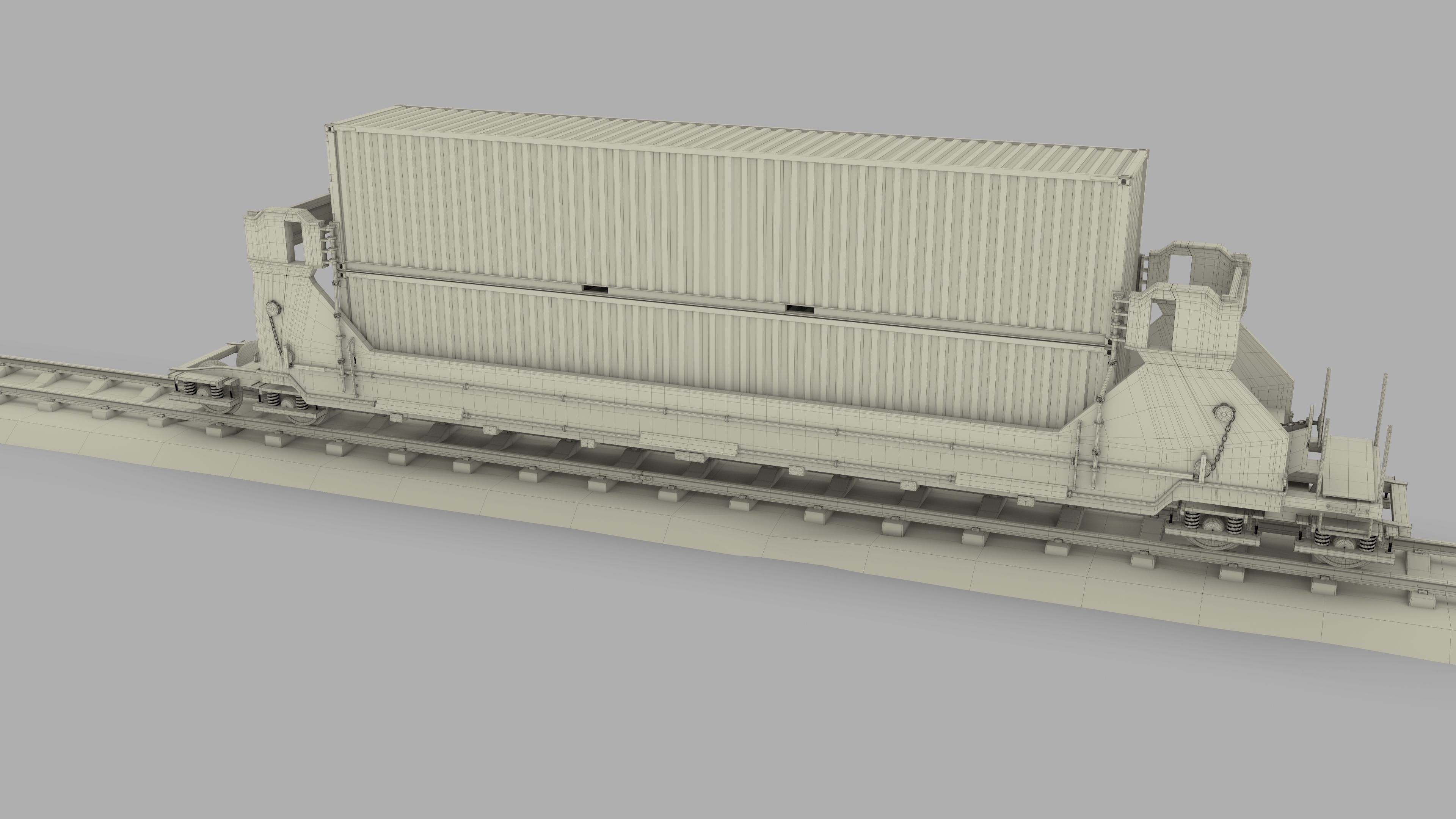 Green Train Well Car w Containers 3D model_17