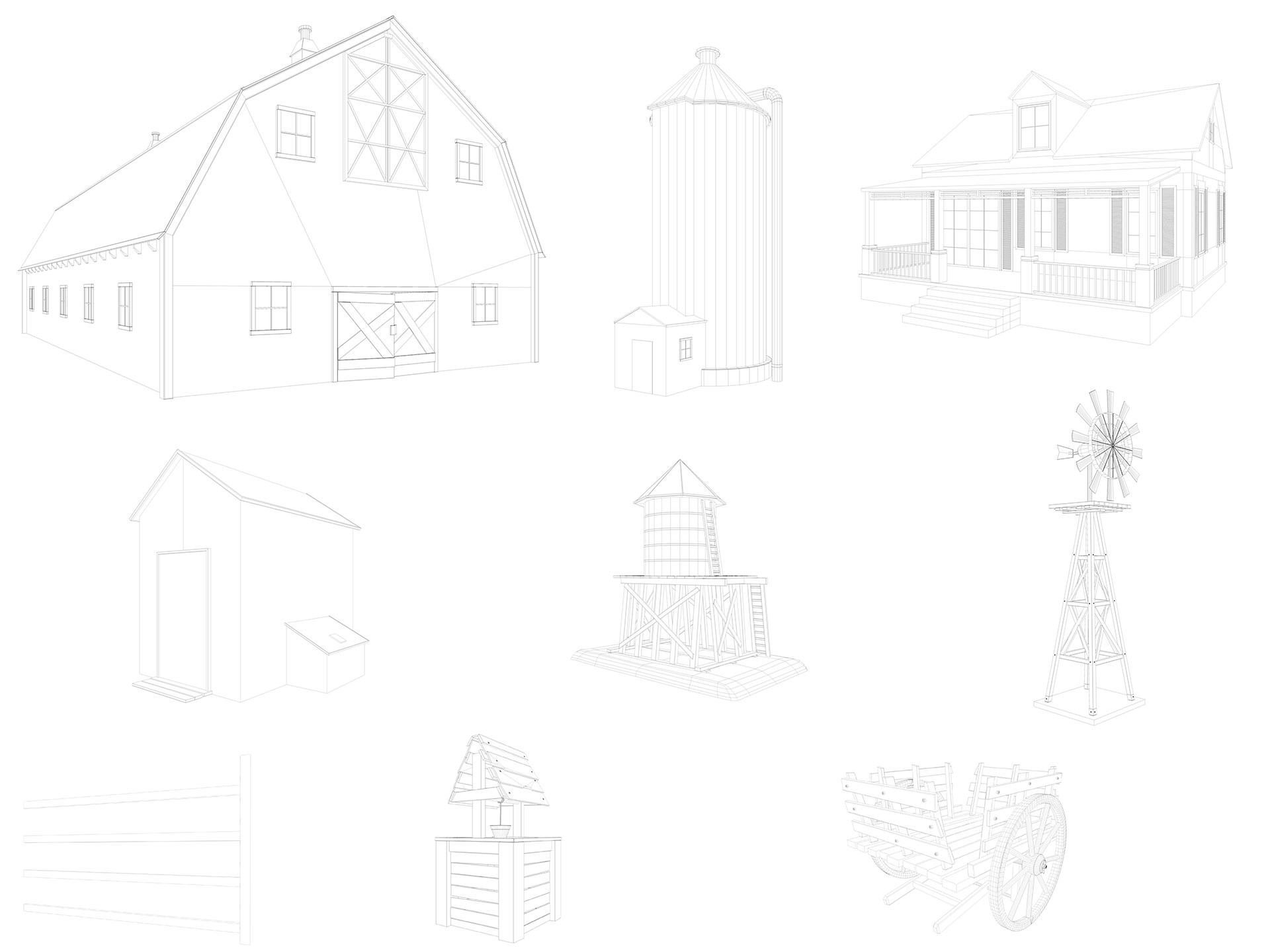 Farm Scene Low-poly 3D model_1