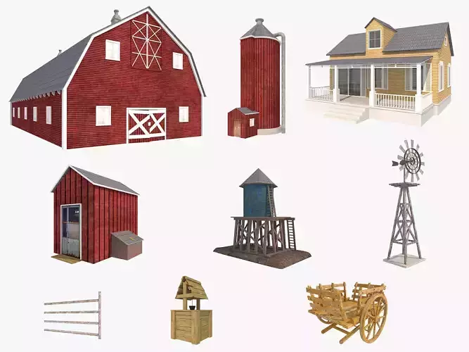 Farm Scene Low-poly 3D model