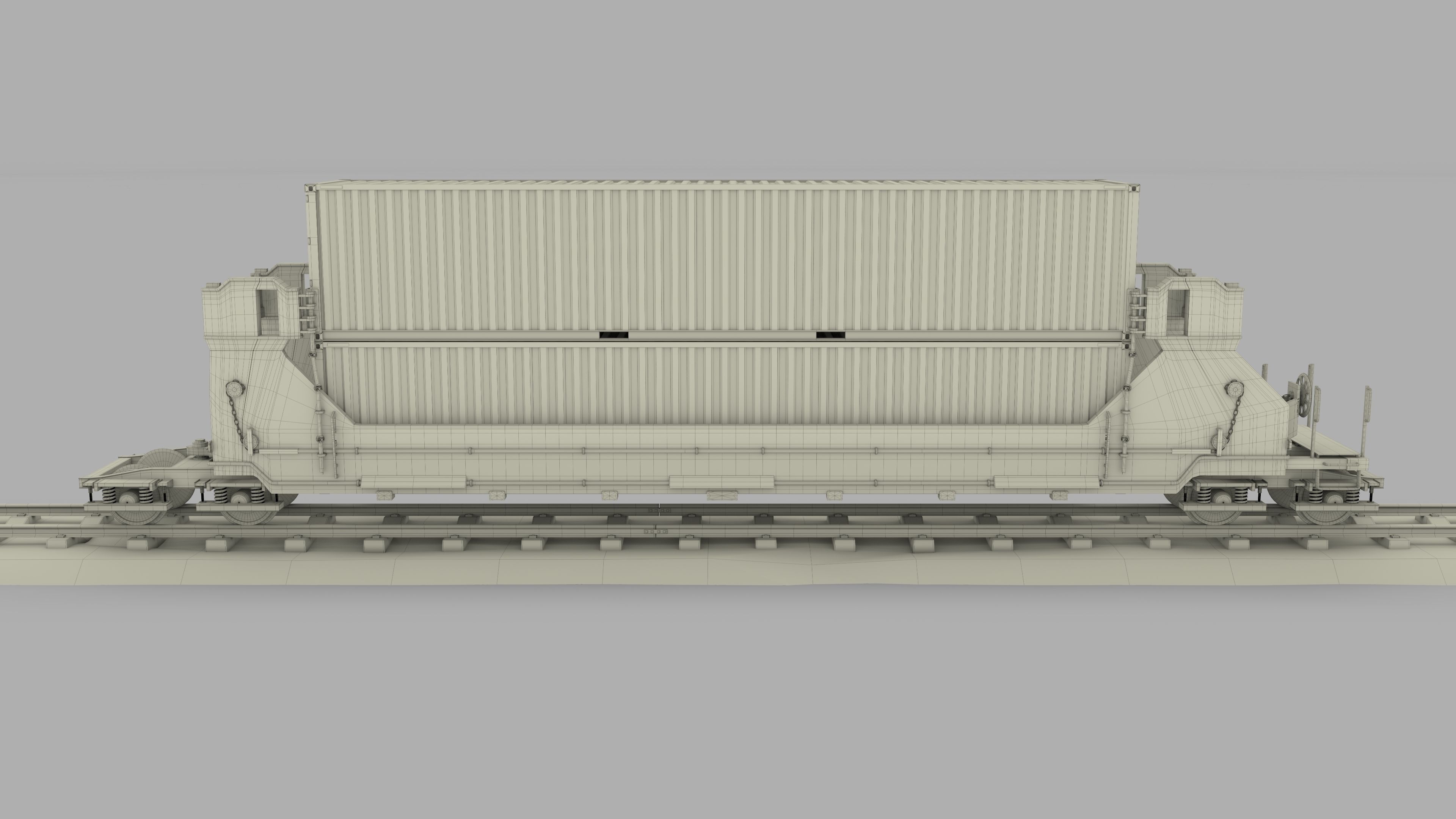 Red Train Well Car w Containers 3D model_25