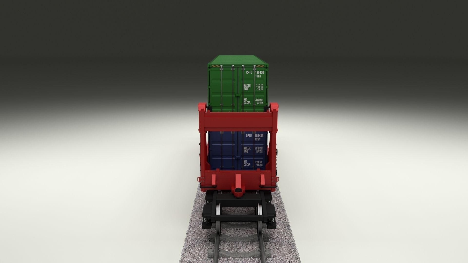 Red Train Well Car w Containers 3D model_4