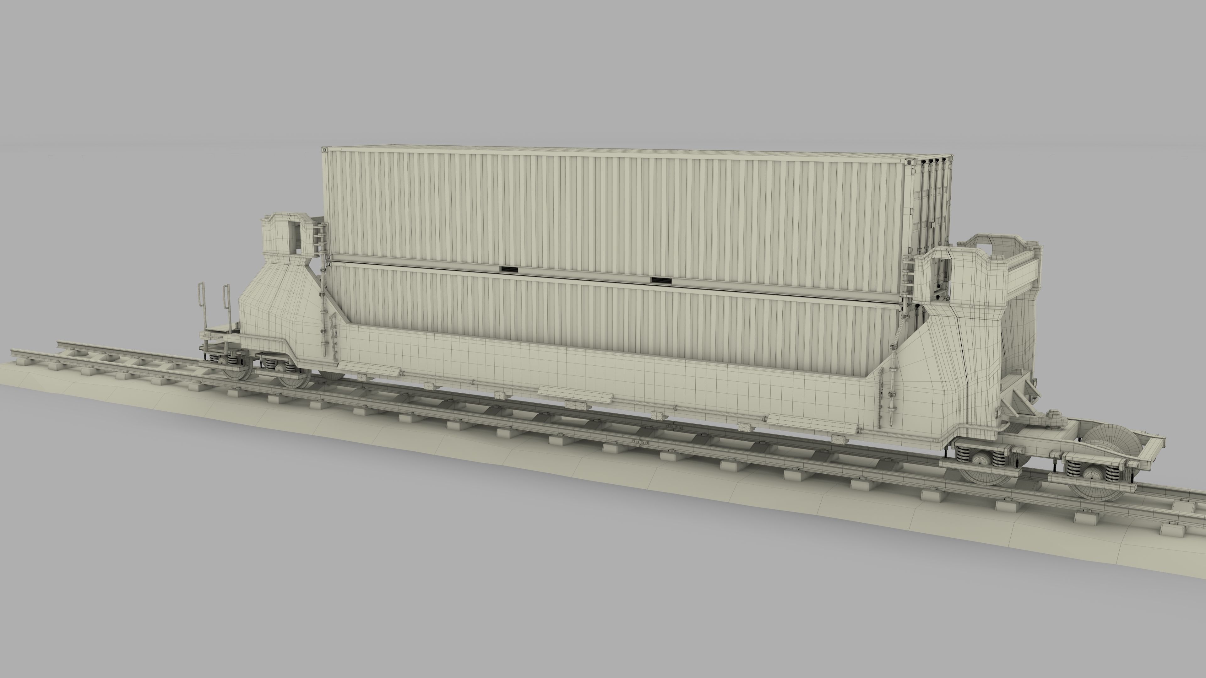 Red Train Well Car w Containers 3D model_13