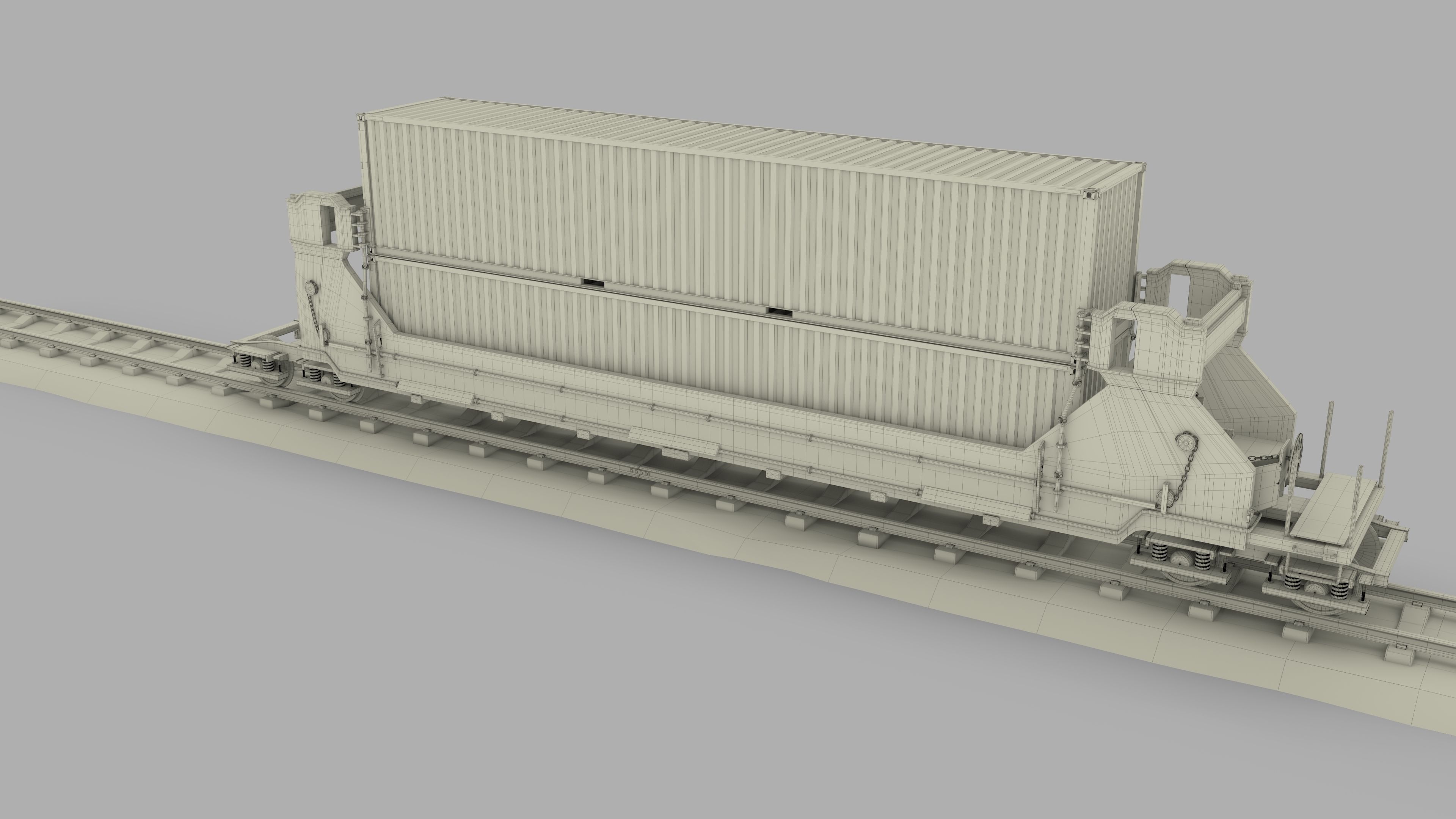 Red Train Well Car w Containers 3D model_20