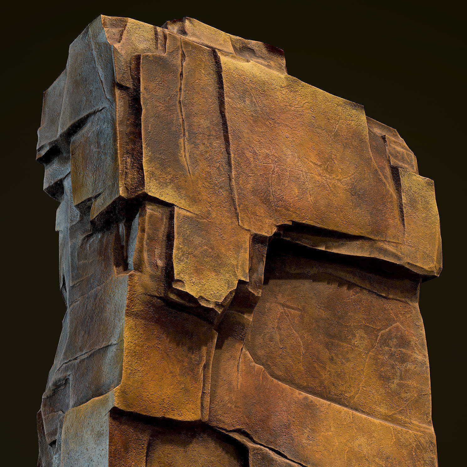 Game-Ready Rock wooden sculpture Low-poly 3D model_1