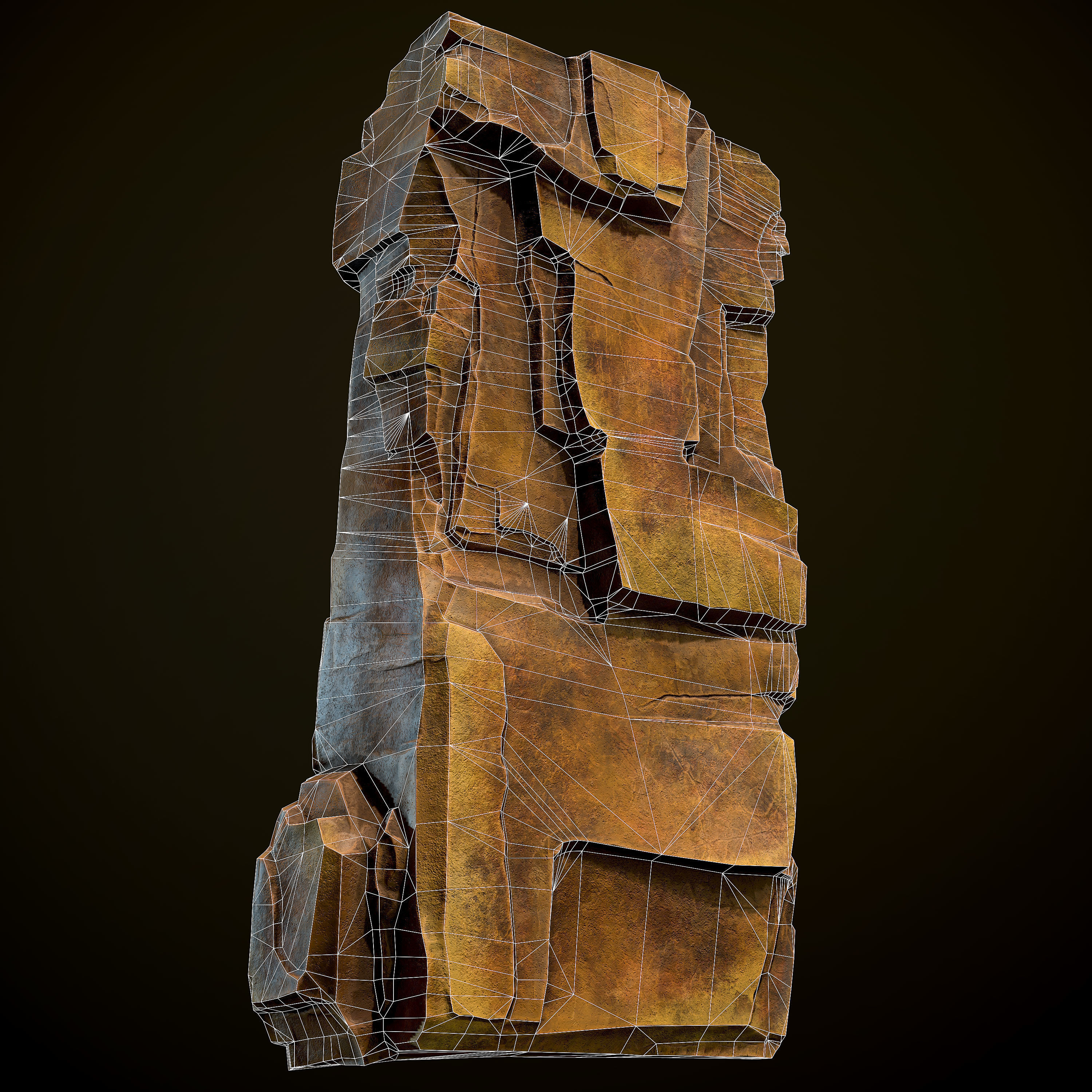 Game-Ready Rock wooden sculpture Low-poly 3D model_5