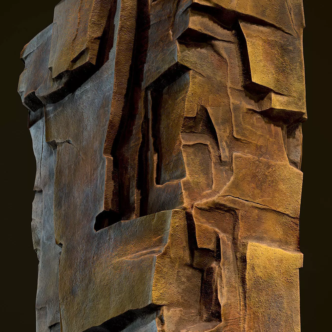 Game-Ready Rock wooden sculpture Low-poly 3D model_0