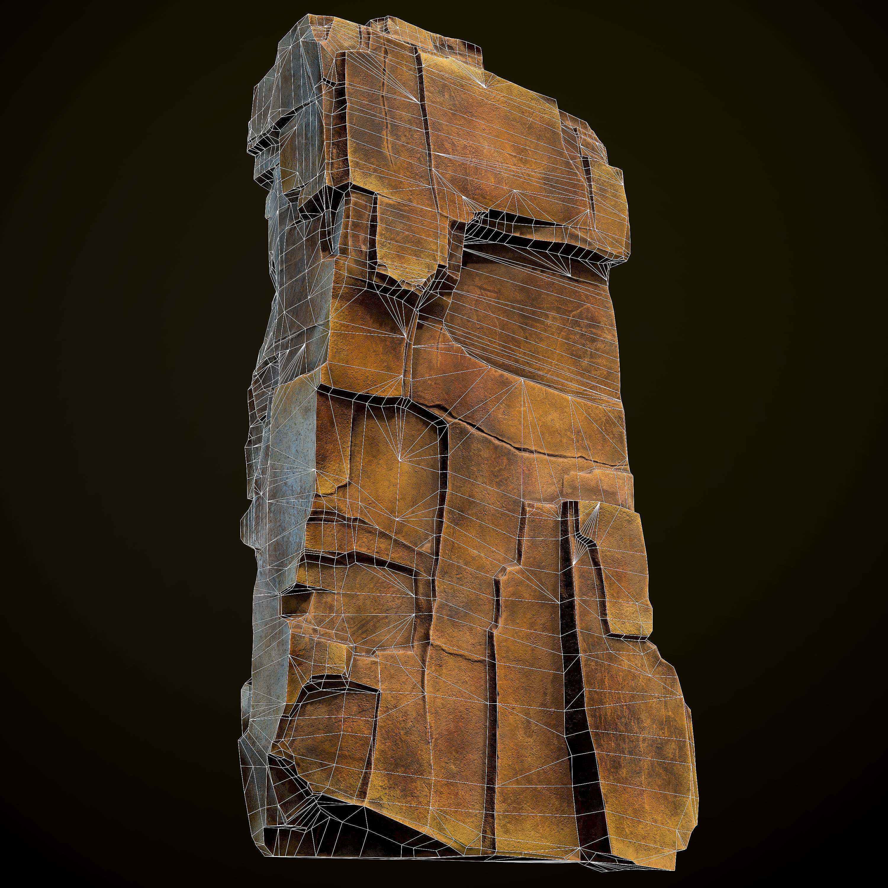 Game-Ready Rock wooden sculpture Low-poly 3D model_3