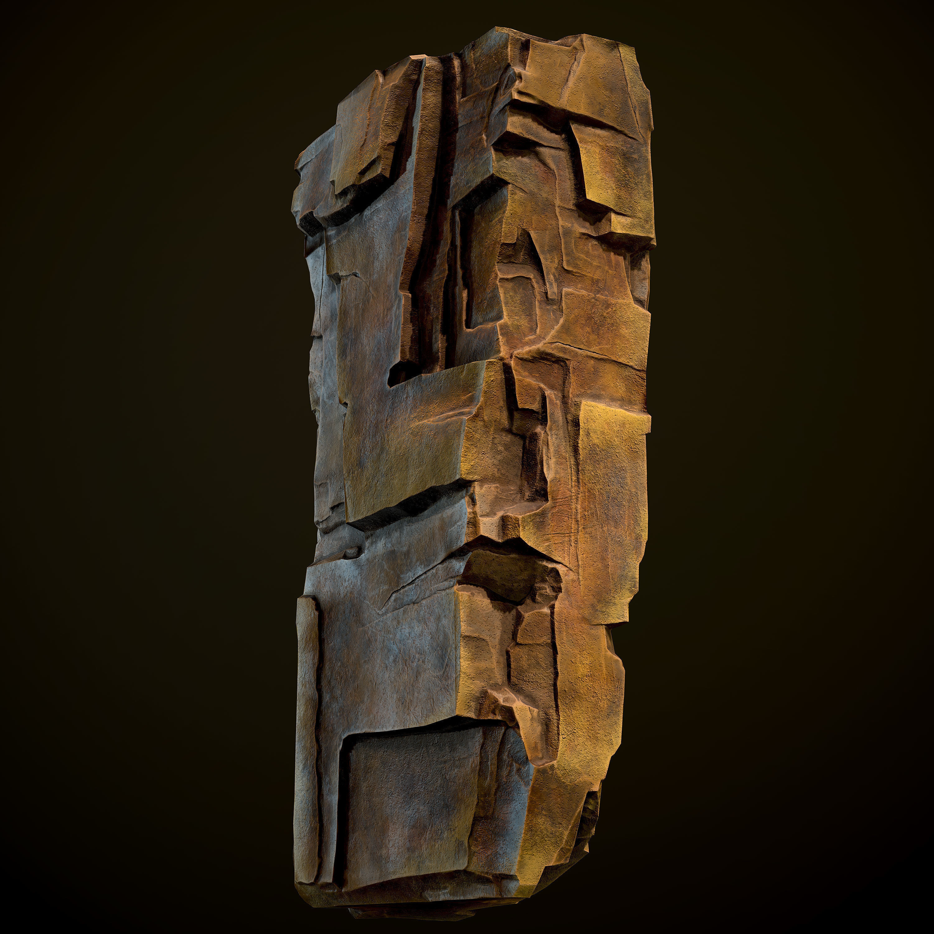 Game-Ready Rock wooden sculpture Low-poly 3D model_6