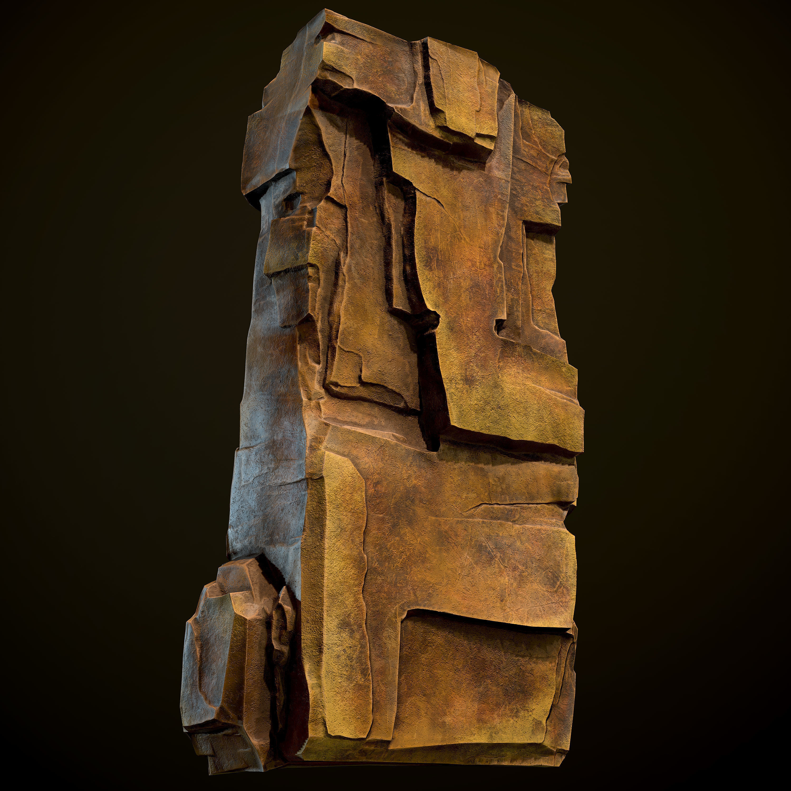 Game-Ready Rock wooden sculpture Low-poly 3D model_4