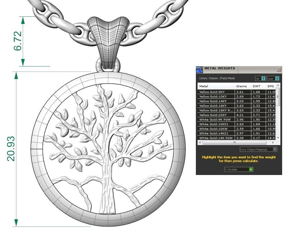 pendant tree of life against a background of mountains 3D print model_5