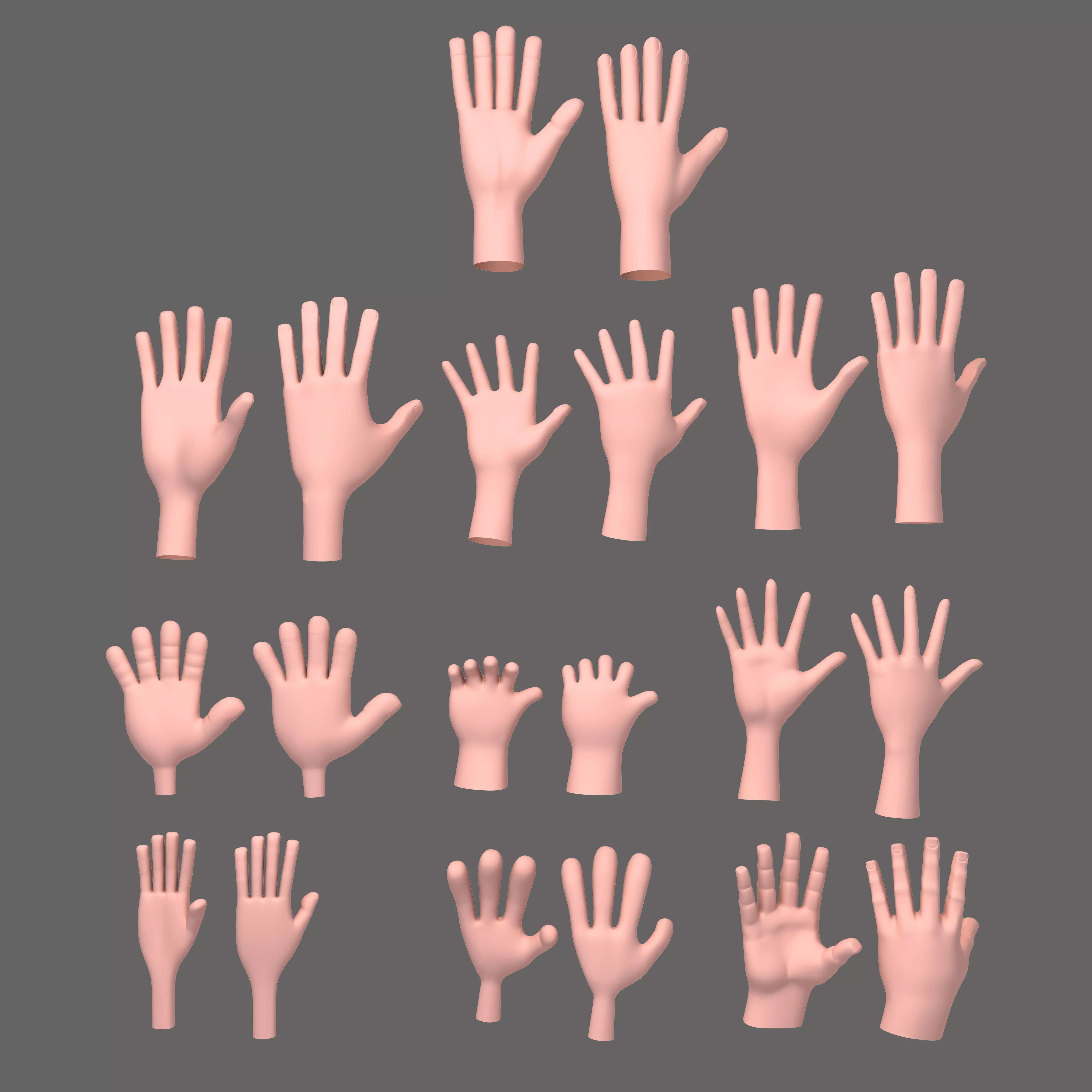 10 Hands Cartoon 3D model