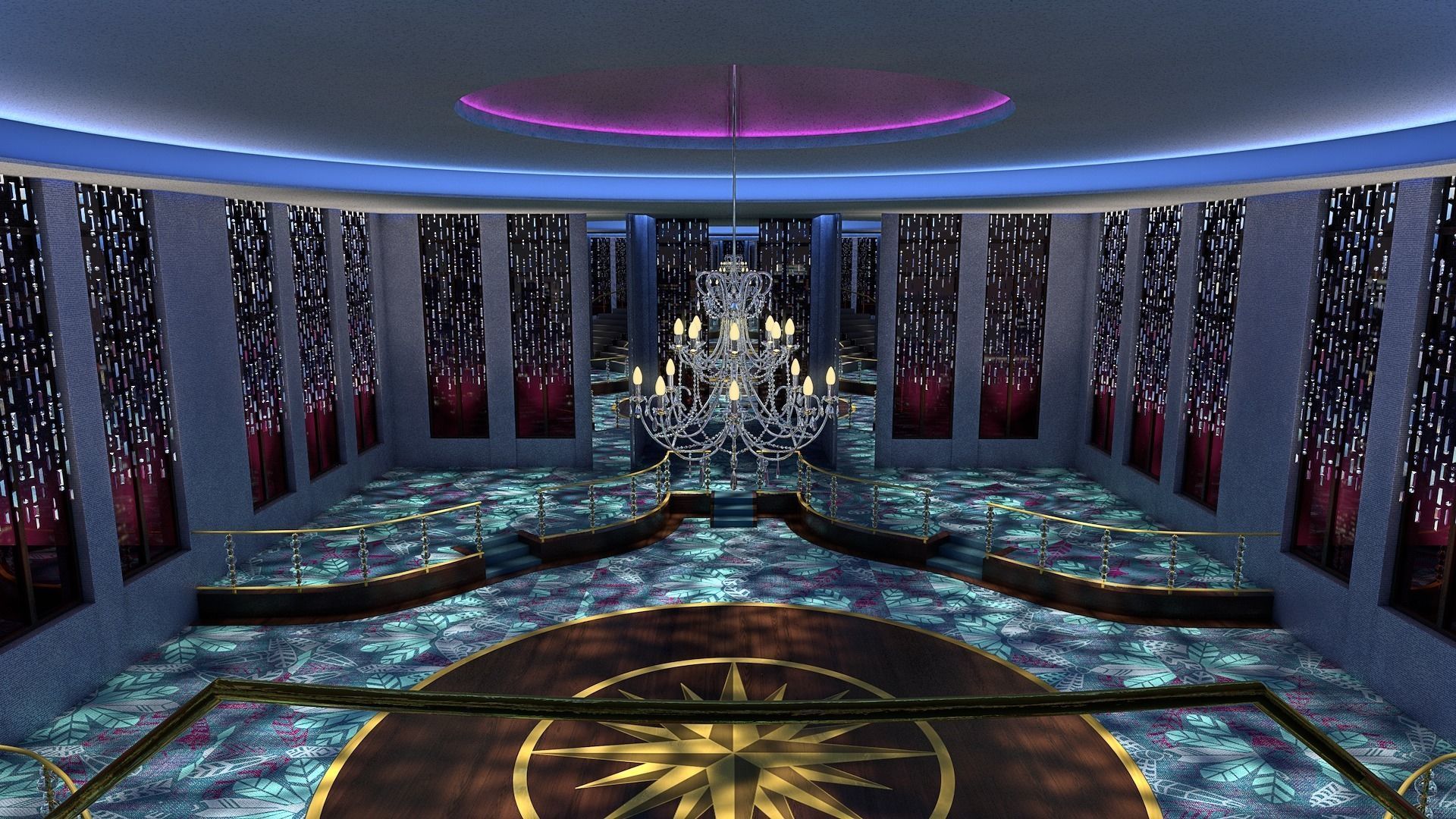 Ballroom 3 lobby of luxury cruise ship 3D model_1