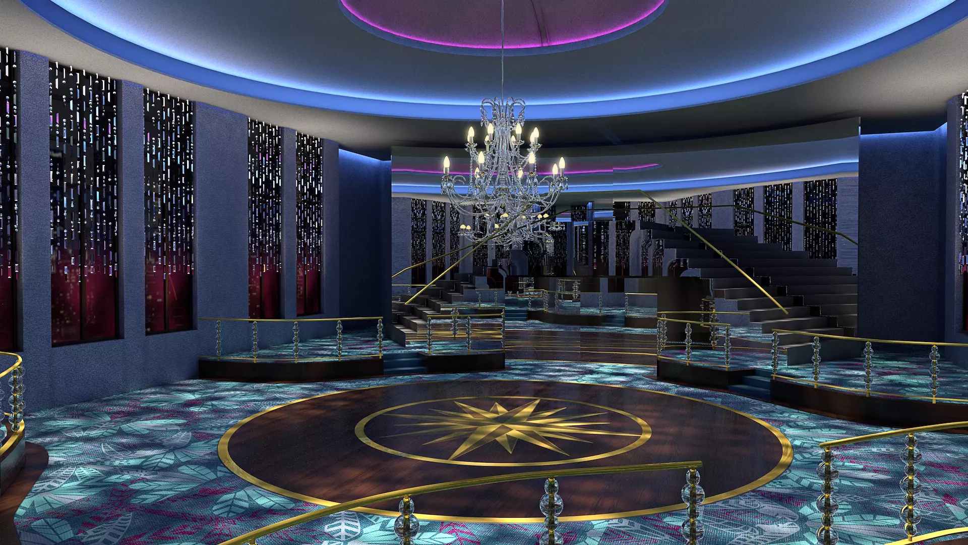 Ballroom 3 lobby of luxury cruise ship 3D model_0