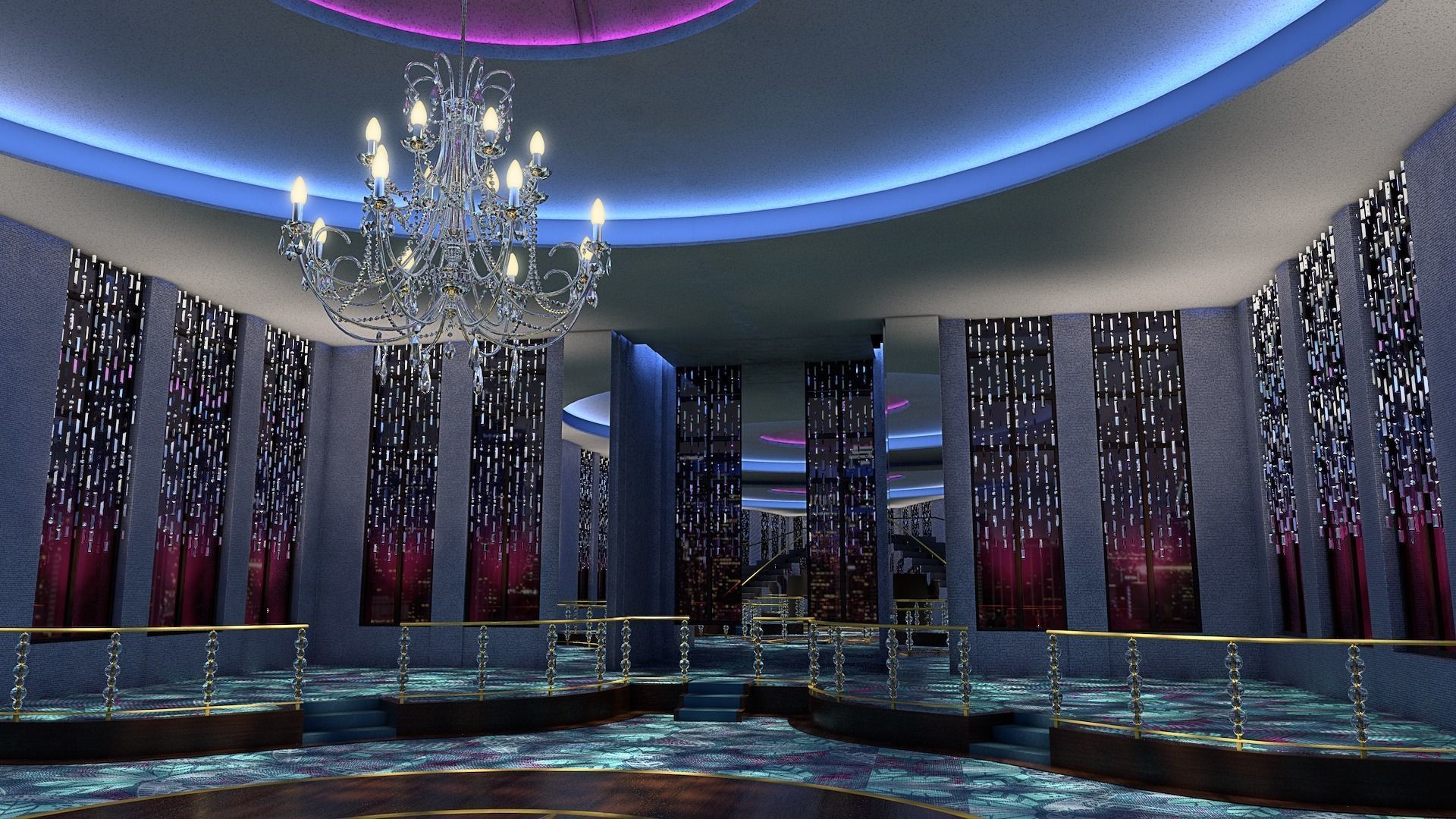 Ballroom 3 lobby of luxury cruise ship 3D model_2