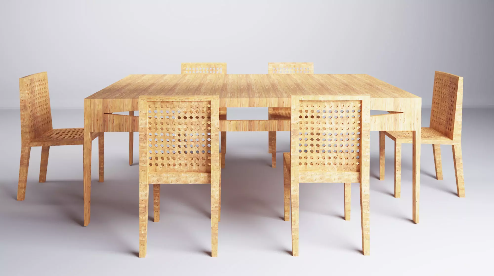 Table and Chairs in wood Free 3D model