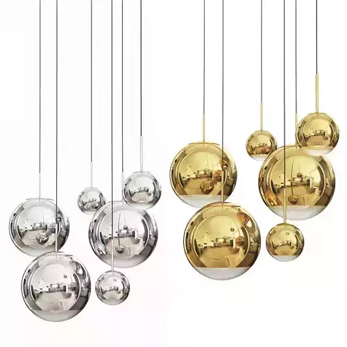 Mirror Ball Pendant Chrome and Gold Light Set