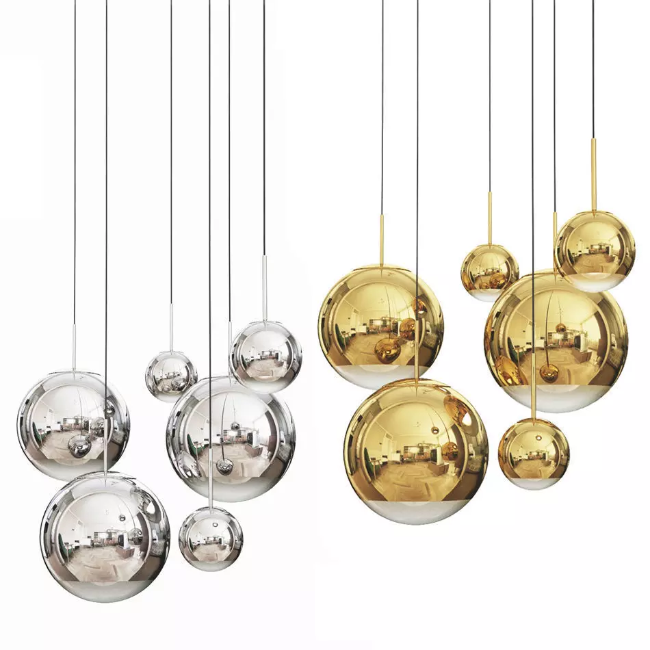 Mirror Ball Pendant Chrome and Gold Light Set 3D model_0