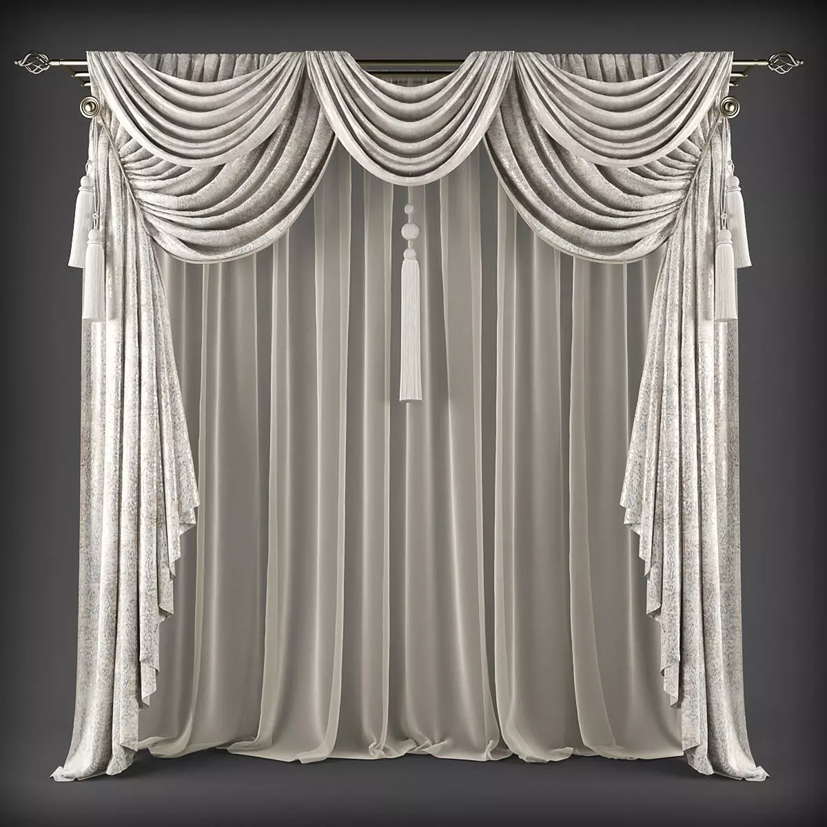 Curtain with tassels Low-poly 3D model_0